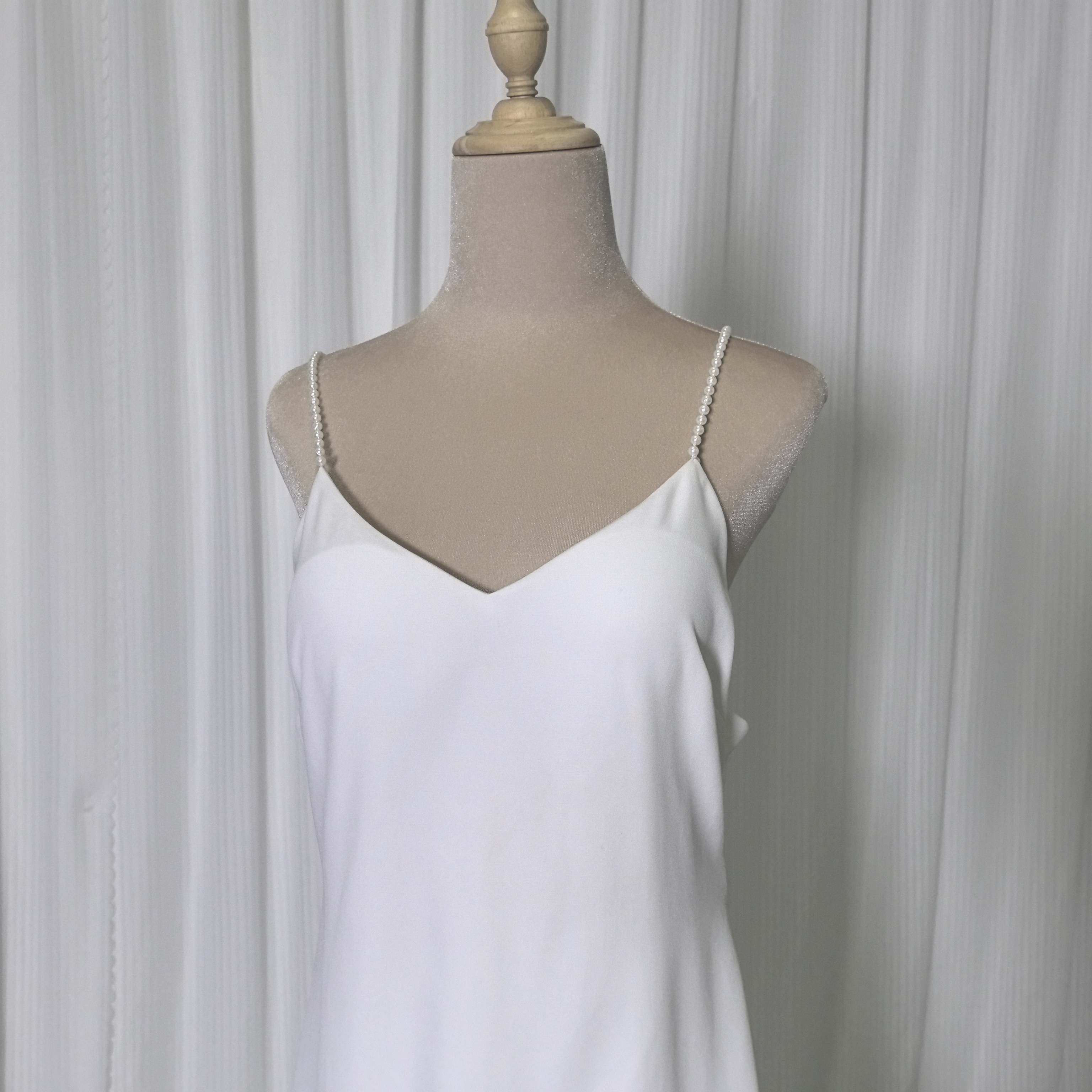 エレガント ウエディングドレス パール キャミソール スレンダーライン パーティードレス 背中見せ 前撮り