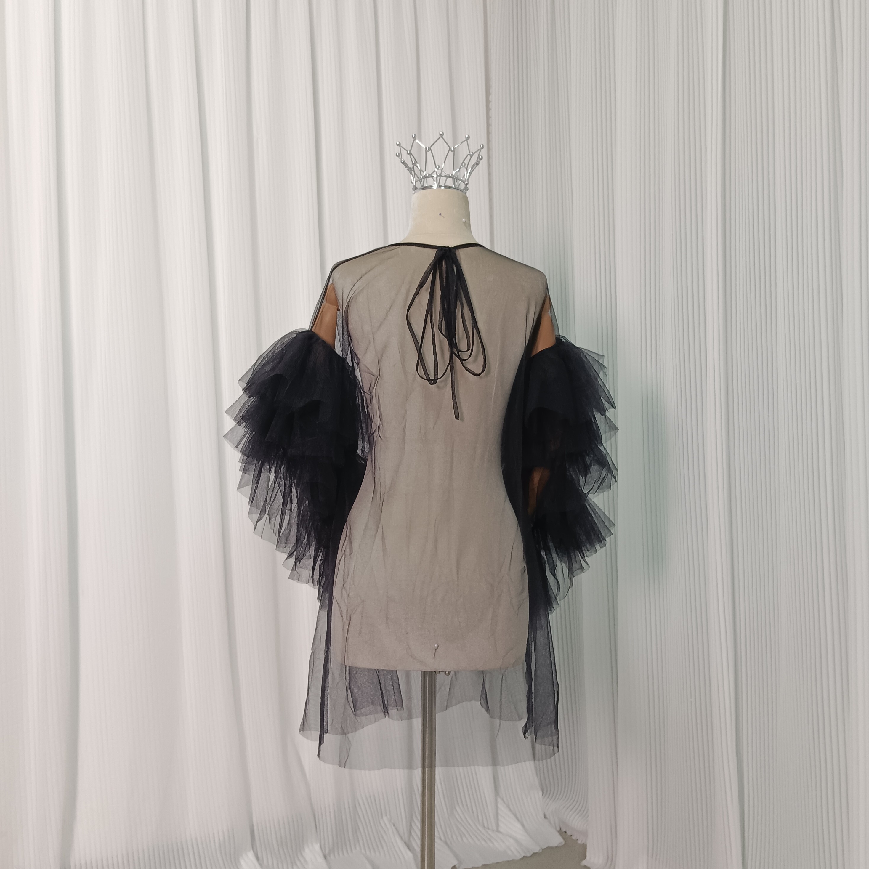 トップス ブラック ソフトチュール レイヤードドレス ロングスリーブ カーディガン 披露宴