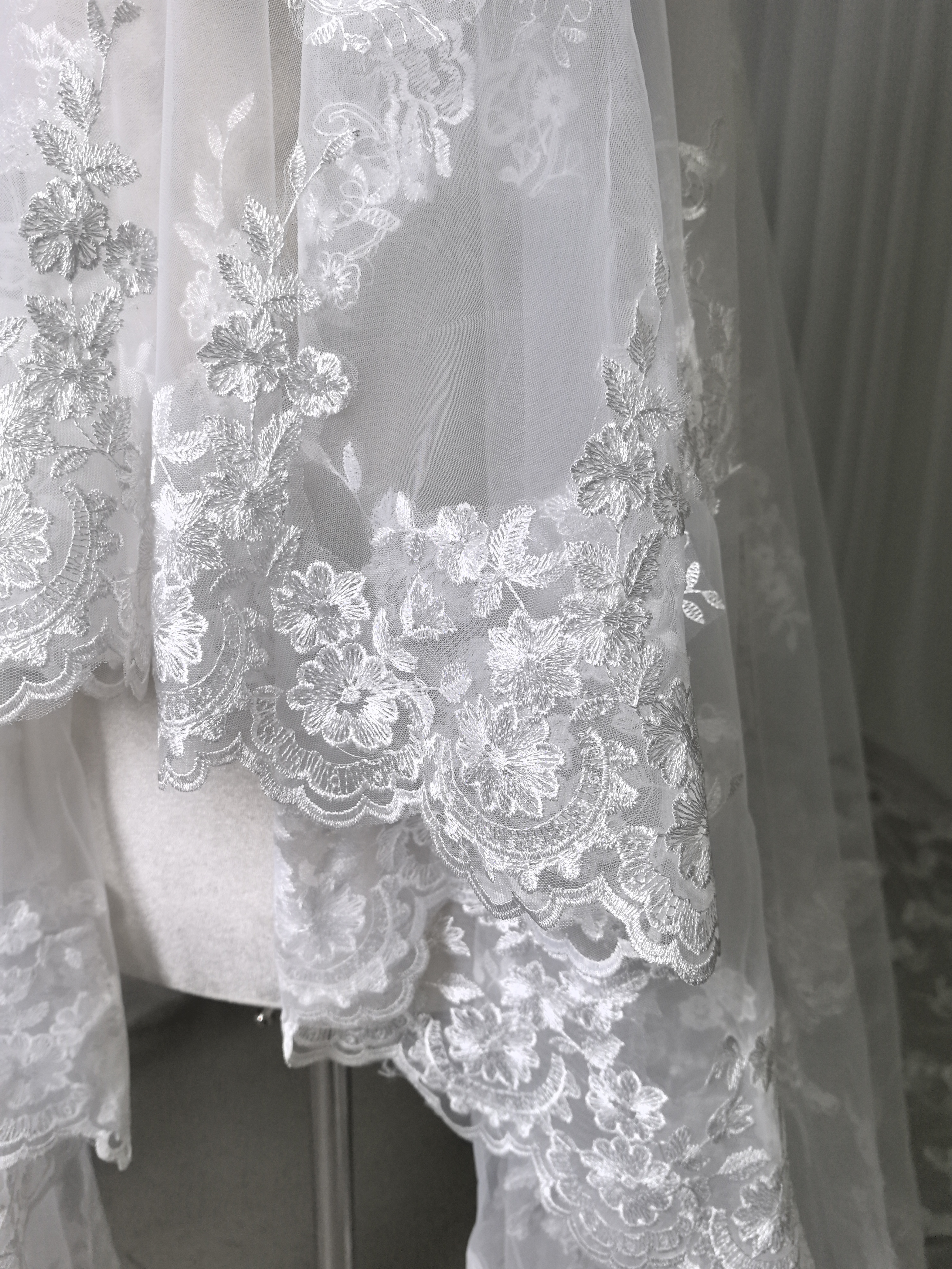 送料無料！ロングベール ベールダウン可能 パール 贅沢な小花総レース 花嫁/ウェディングドレス