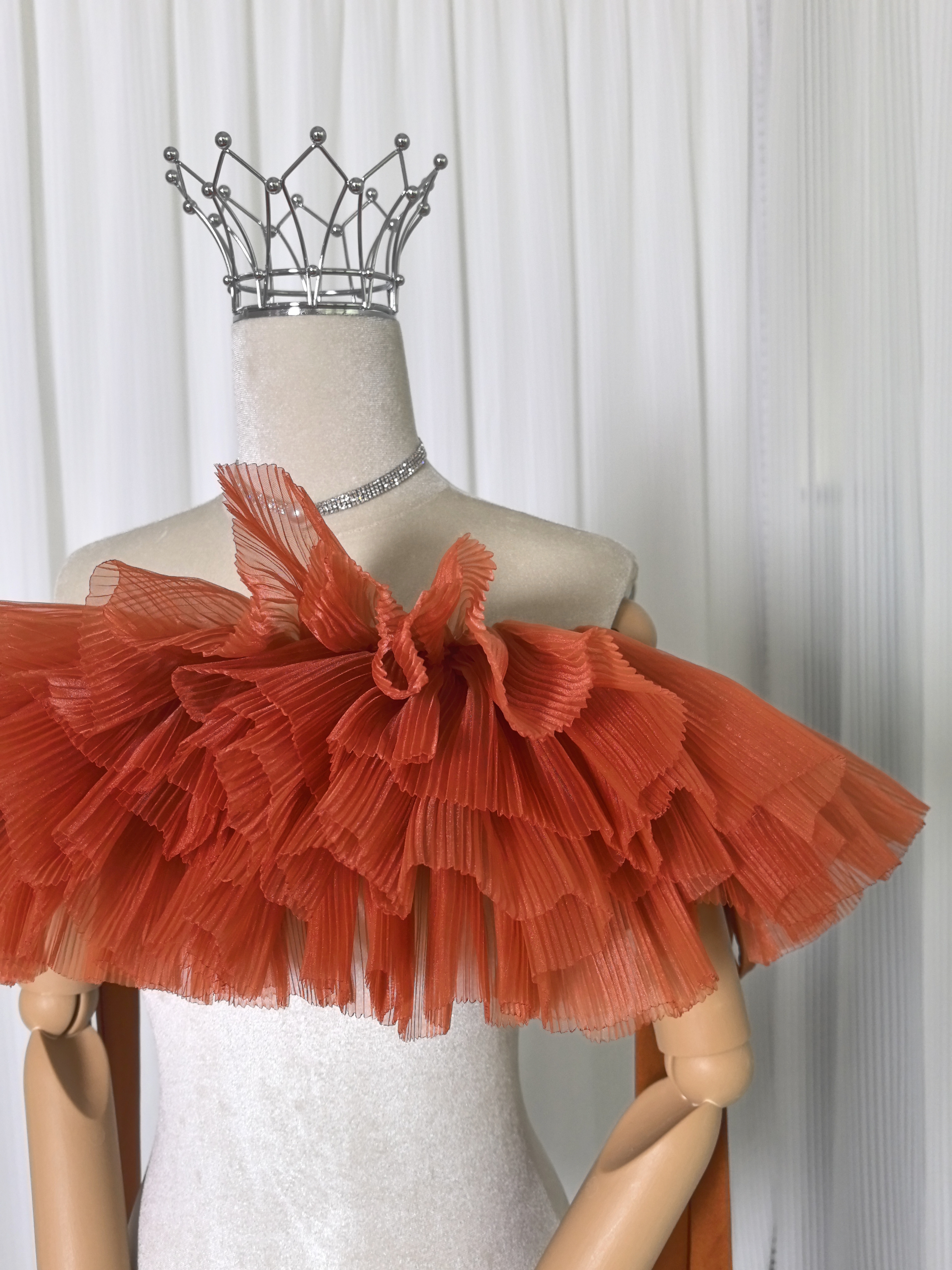 取り外しオフショルダー テラコッタ色 リボン 可愛い プリンセスライン 花嫁 前撮り