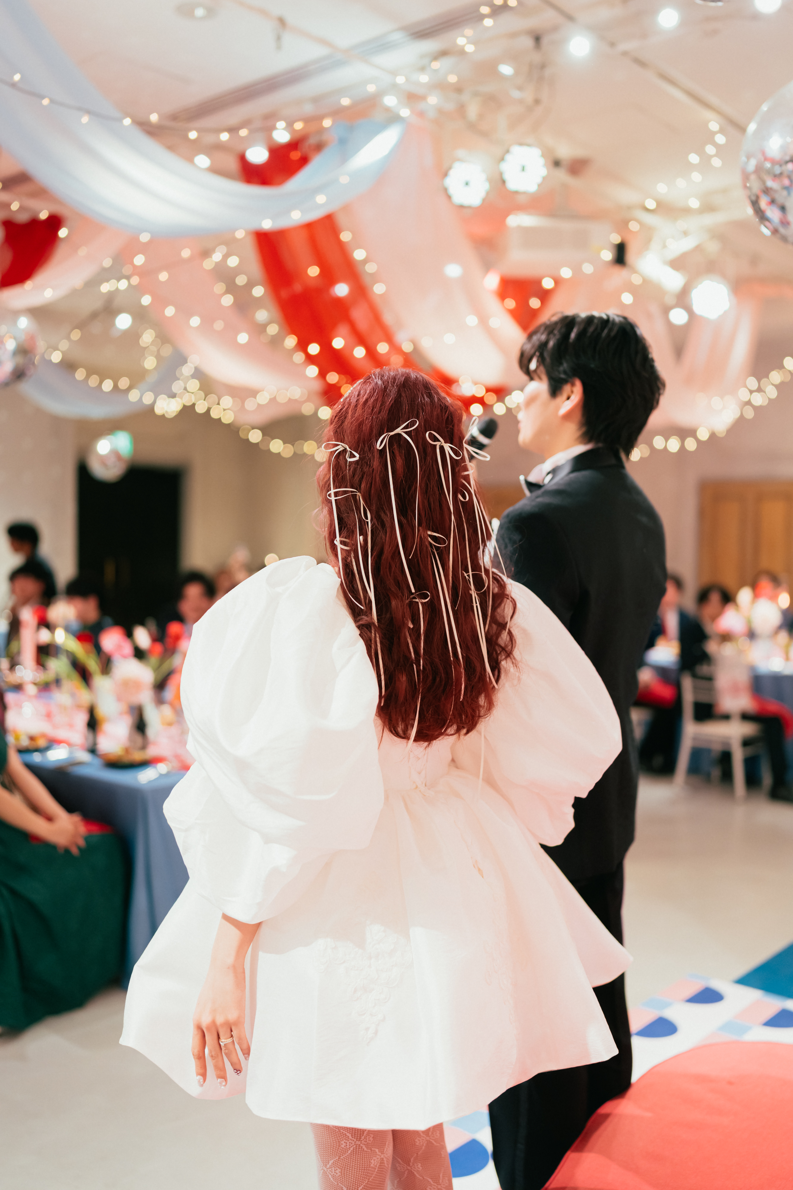 実例写真！ウェディングドレス ミニワンピース パフスリーブ フレアスカート 繊細レース 可愛い 前撮り