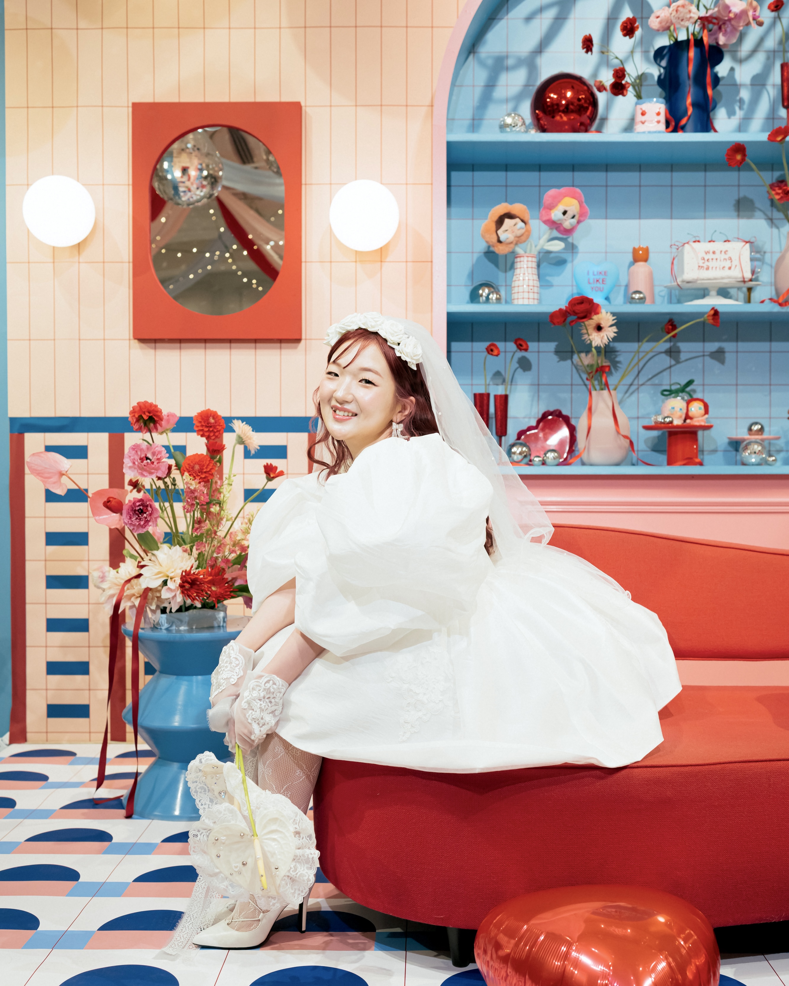 実例写真！ウェディングドレス ミニワンピース パフスリーブ フレアスカート 繊細レース 可愛い 前撮り