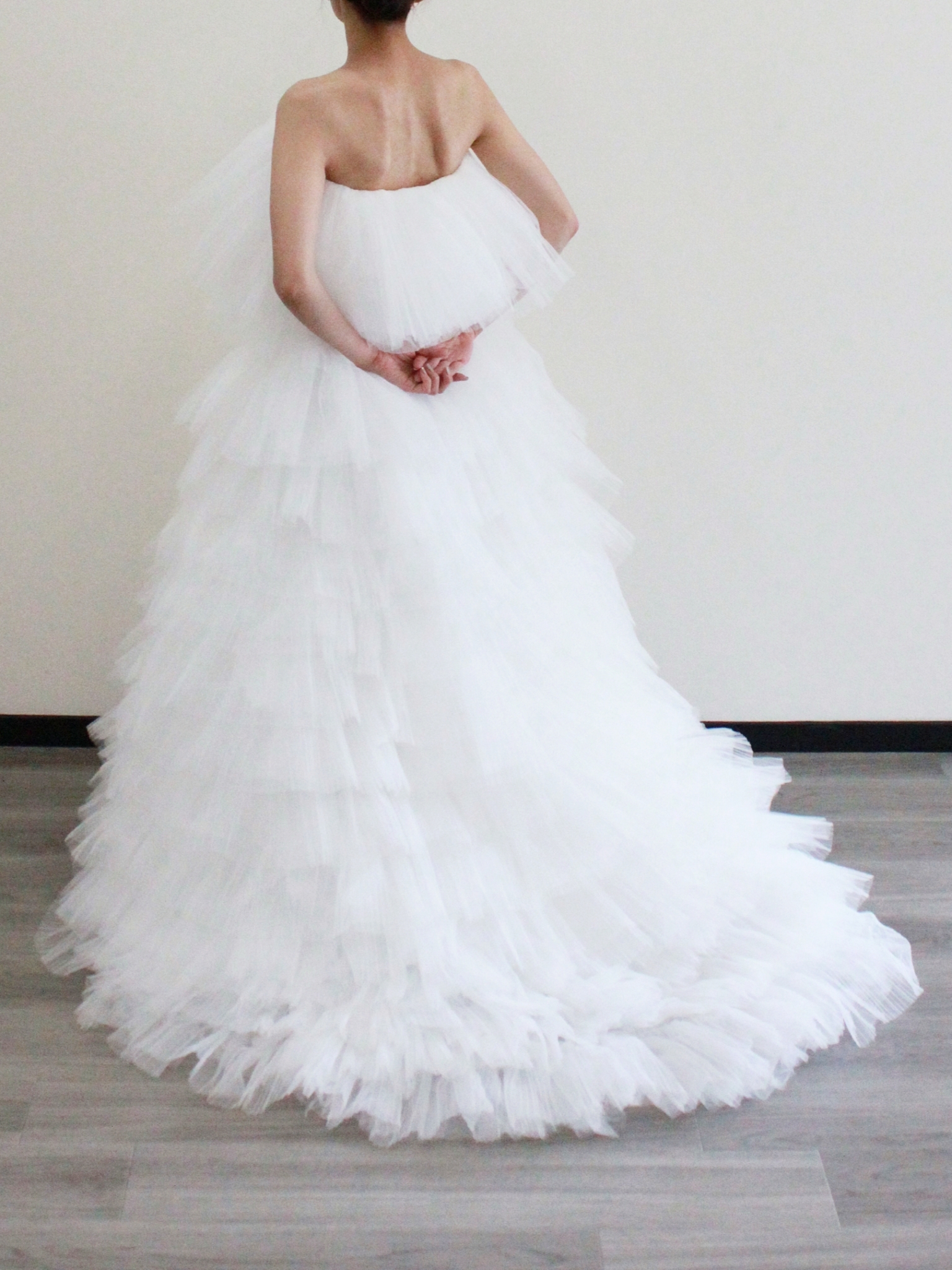 エレガント ウエディングドレス ベアトップ プリーツドレス プリンセスライン 花嫁 前撮り