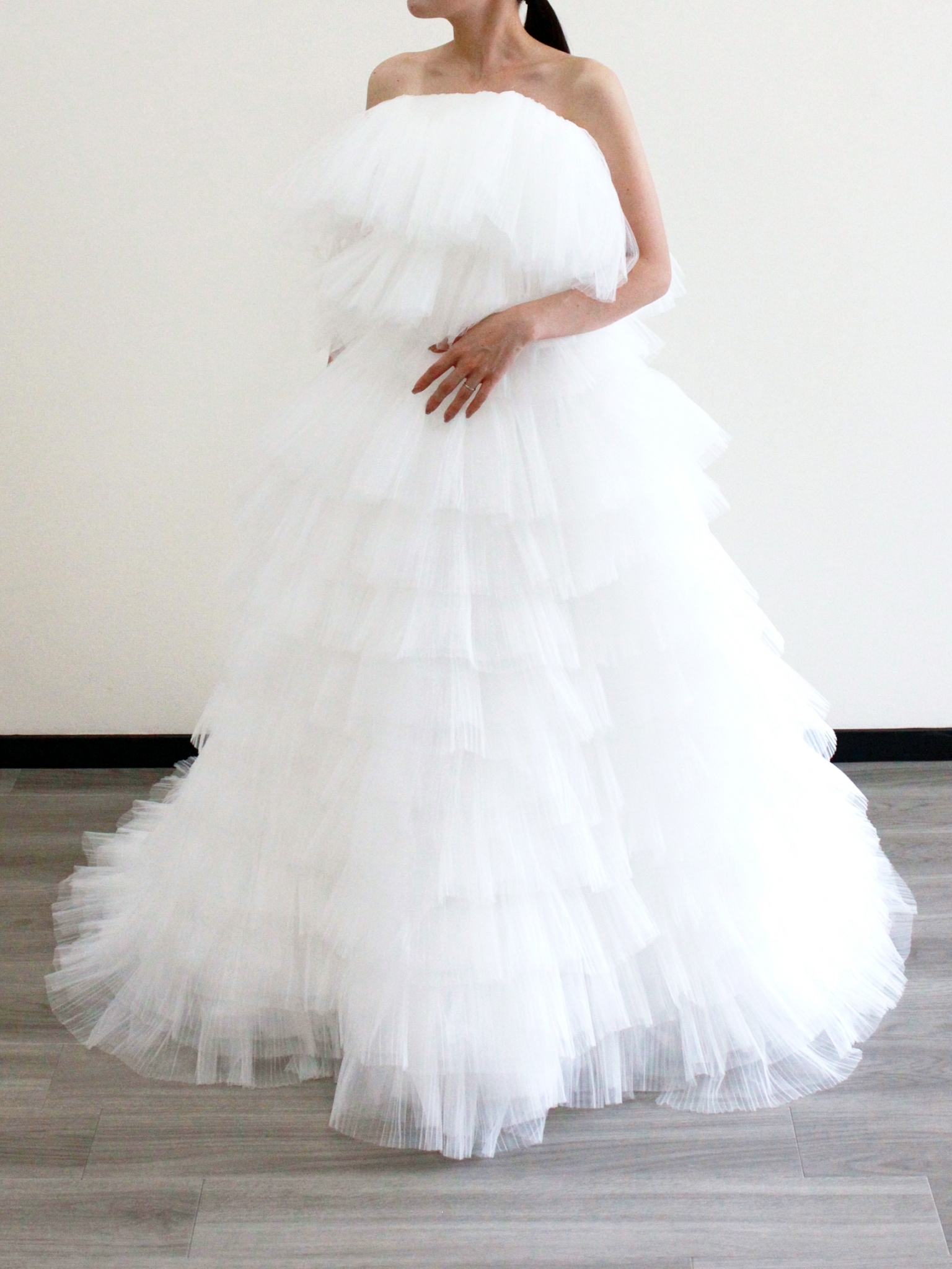 エレガント ウエディングドレス ベアトップ プリーツドレス プリンセスライン 花嫁 前撮り