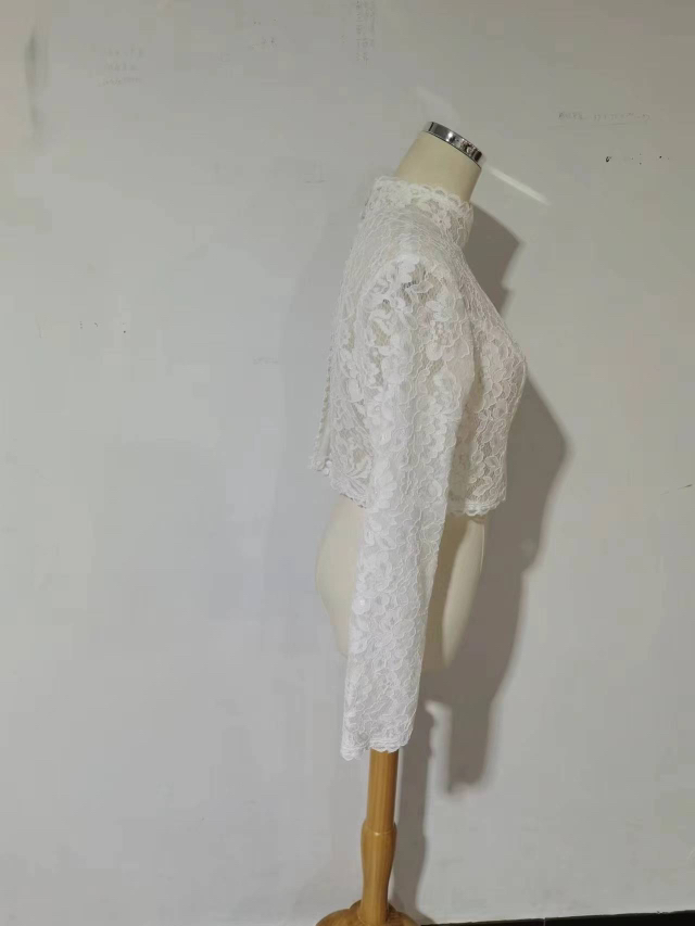 ウエディングドレス ボレロ ハイネック 3D立体レース刺繍 花嫁/ウェディングドレス