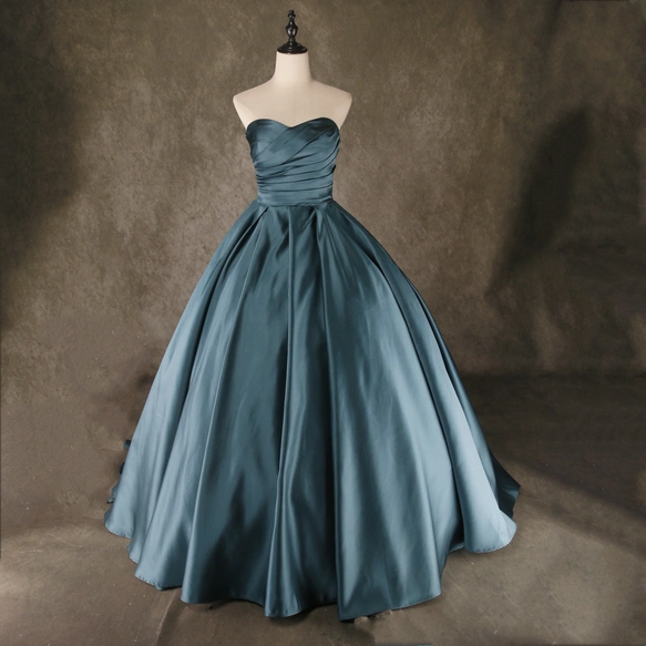 送料無料！ターコイズブルー演奏会ドレス　ビスチェドレス　トレーン　編み上げ　ステージドレス