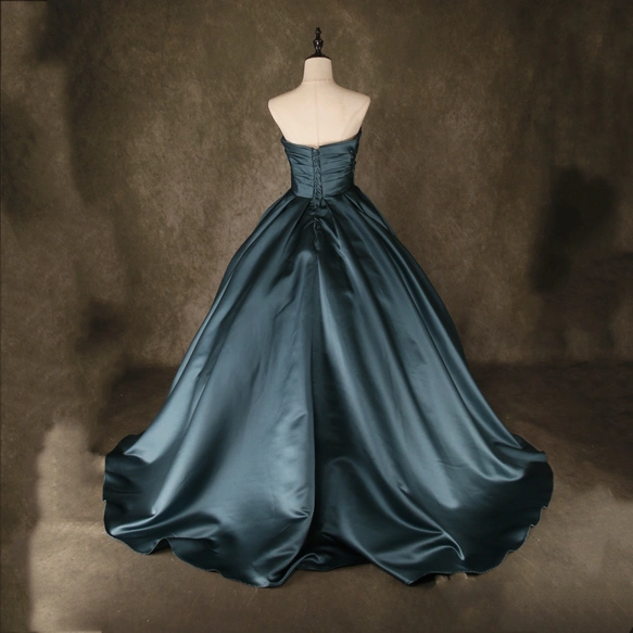 送料無料！ターコイズブルー演奏会ドレス　ビスチェドレス　トレーン　編み上げ　ステージドレス