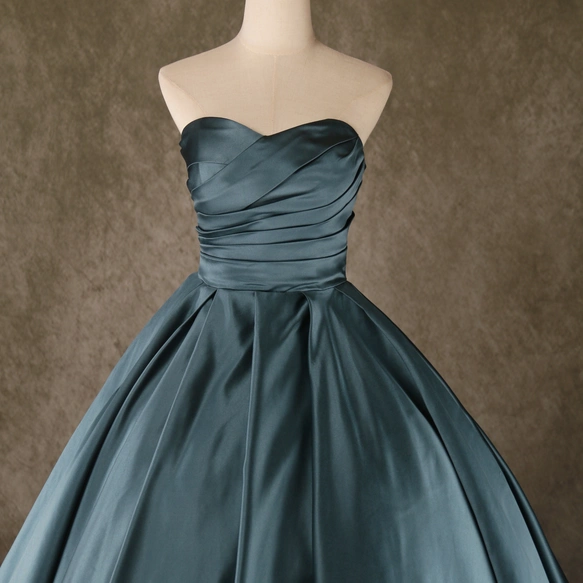 送料無料！ターコイズブルー演奏会ドレス　ビスチェドレス　トレーン　編み上げ　ステージドレス