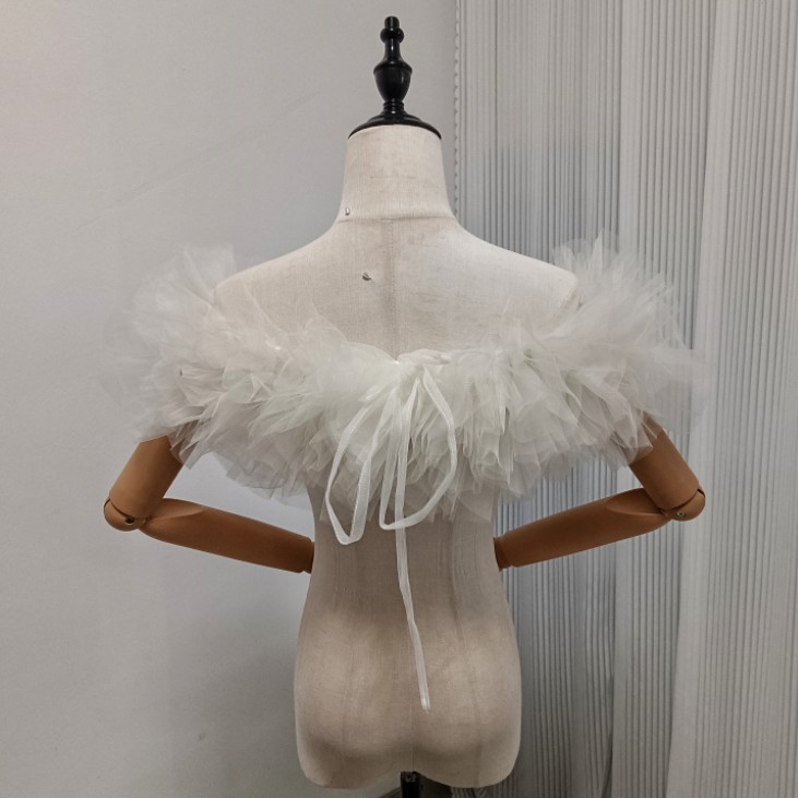 可愛い 取り外しオフショルダー アイボリー ソフトチュール カラードレス 前撮り 披露宴/結婚式 色直し