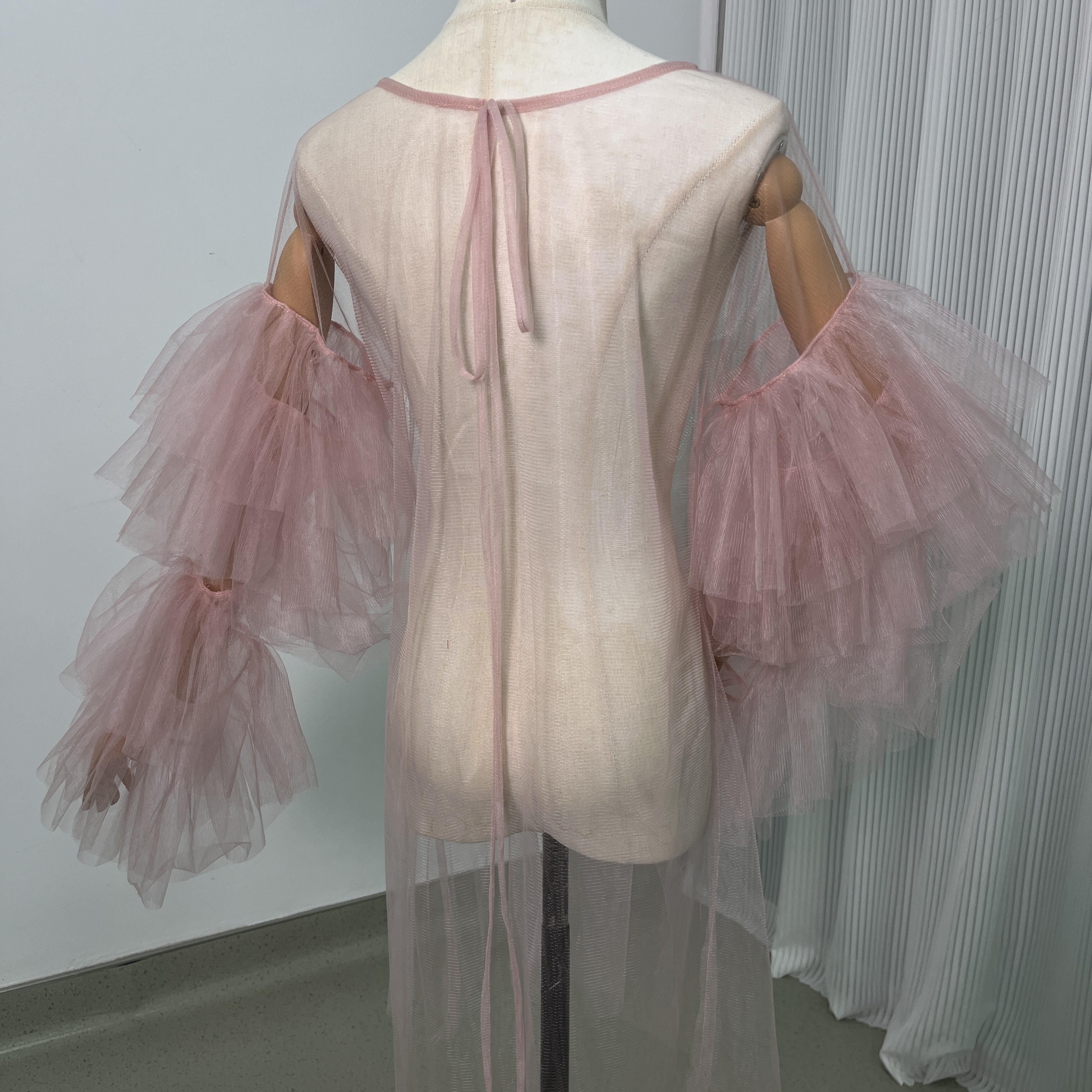 トップス くすみピンク ふわふわ袖 色直し ラッフルフリル オーダーメイド 花嫁 披露宴