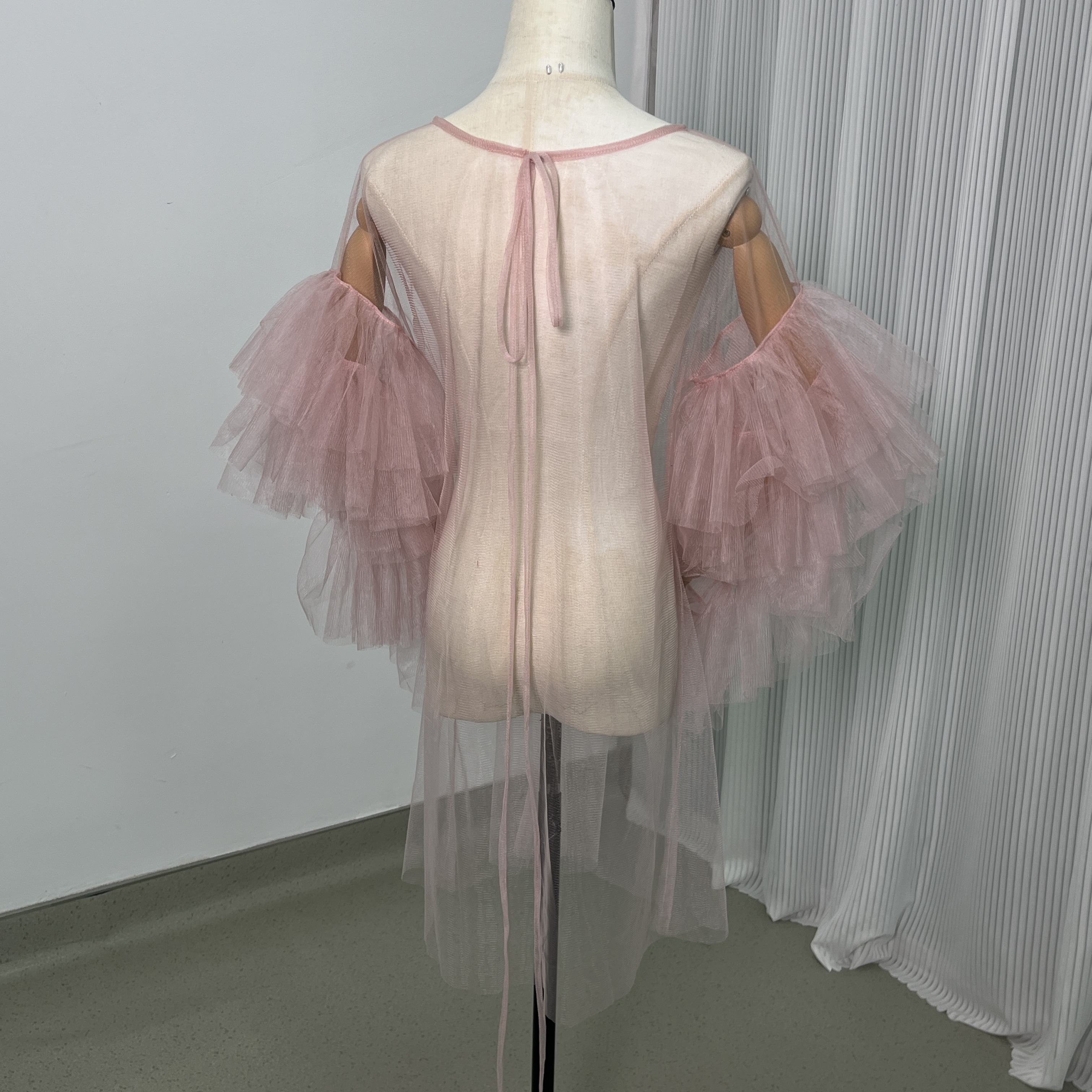トップス くすみピンク ふわふわ袖 色直し ラッフルフリル オーダーメイド 花嫁 披露宴