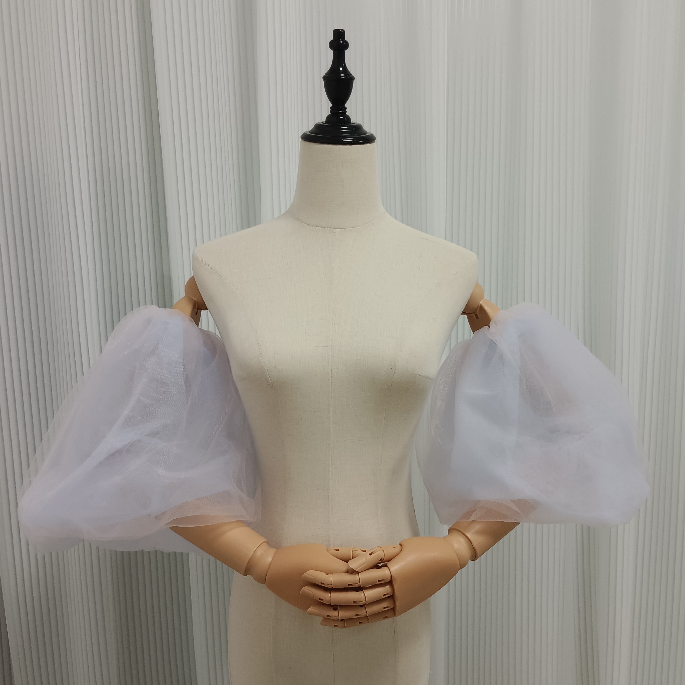 可愛い 取り外し袖 パフスリーブ 薄青 ピンク ストレッチ 色直し