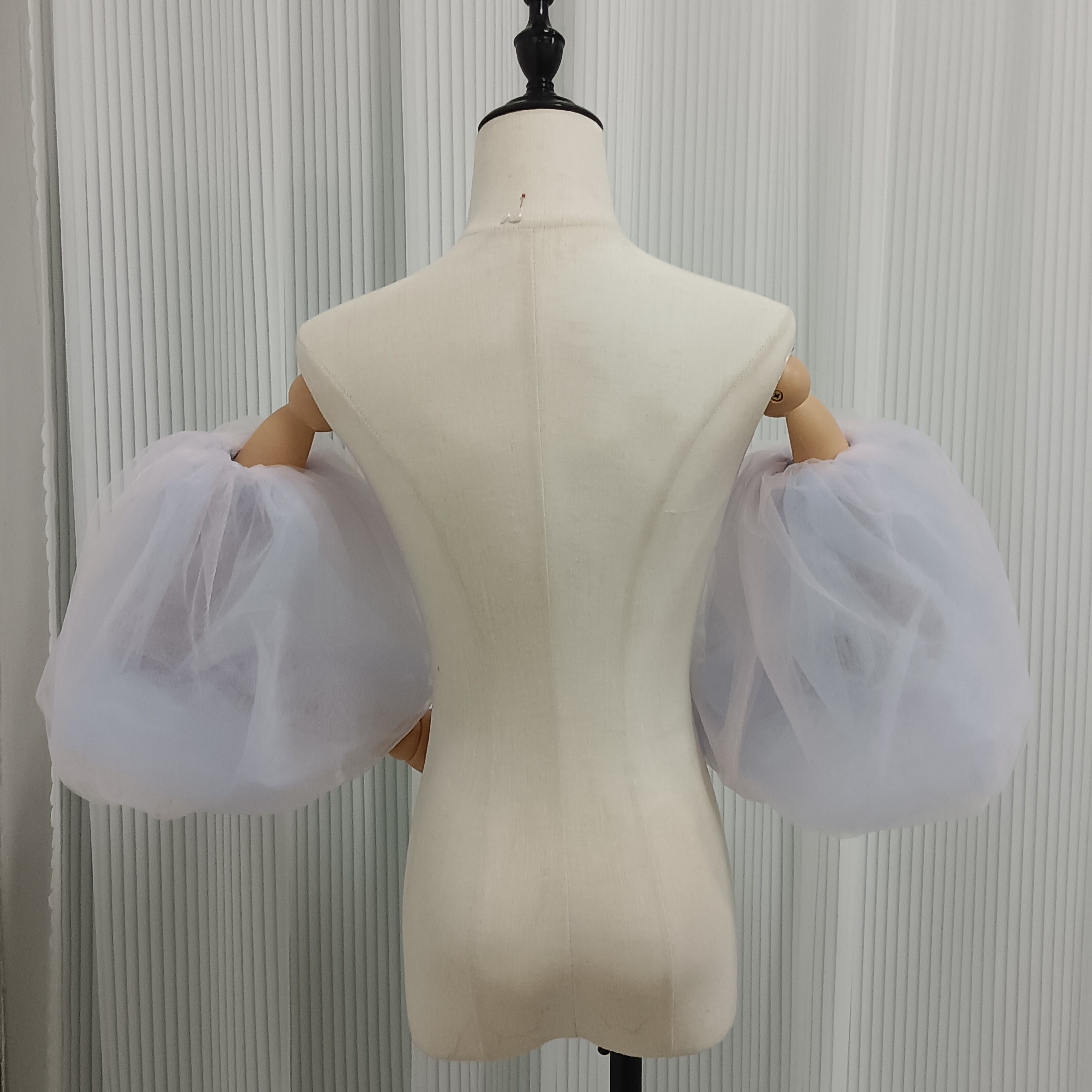 可愛い 取り外し袖 パフスリーブ 薄青 ピンク ストレッチ 色直し