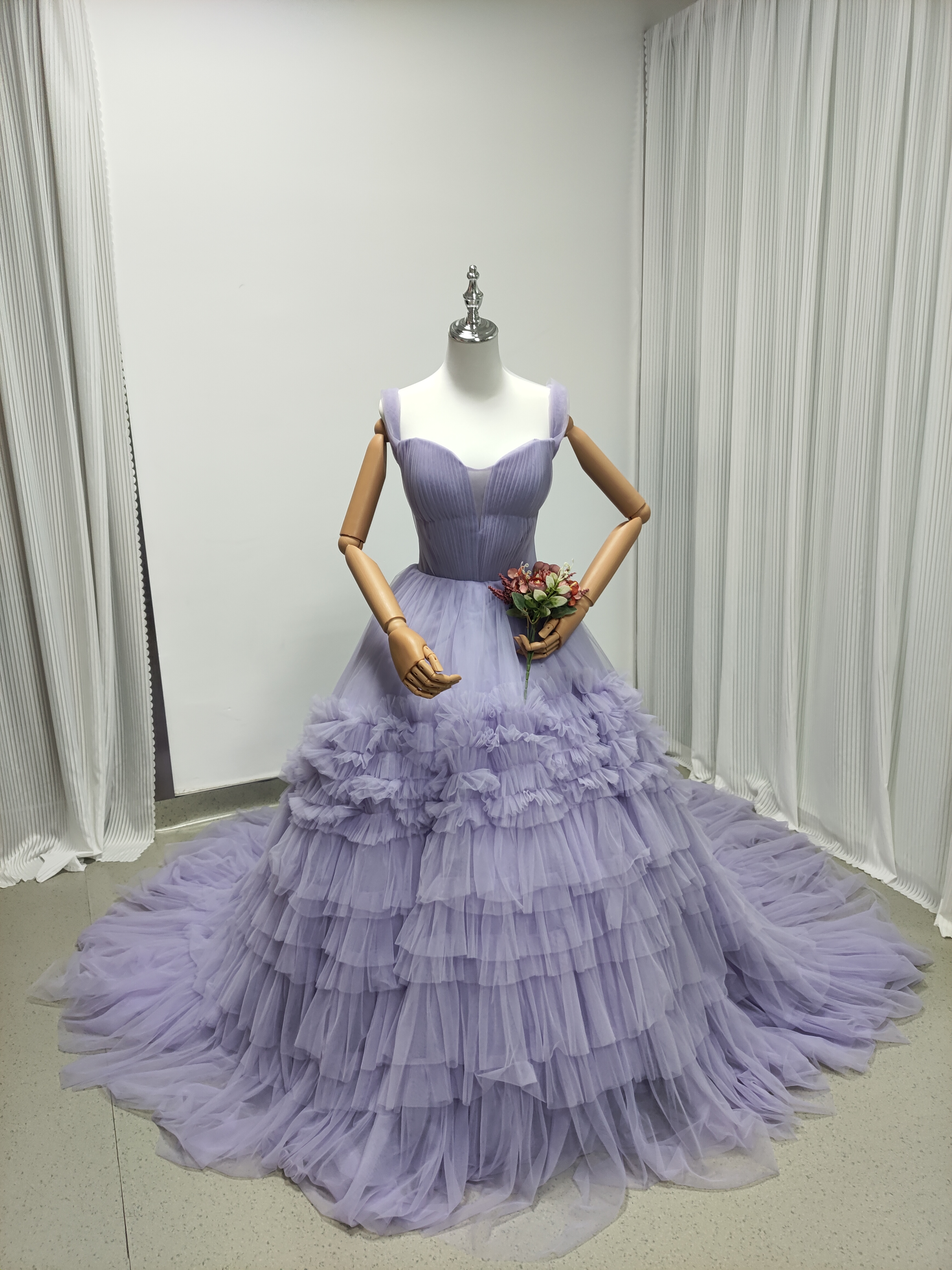 カラードレス オーキッド オンショルダー 柔らかく重ねたチュールスカート 花嫁 前撮り