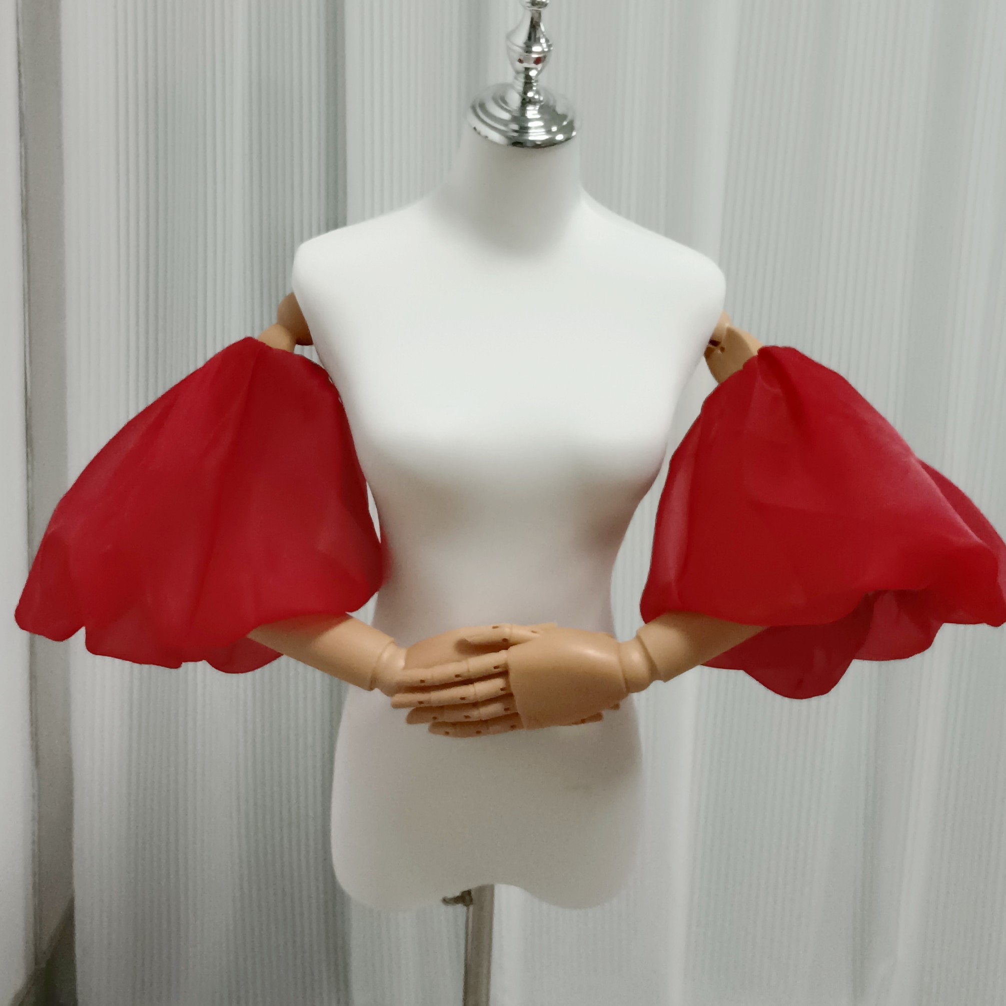 人気上昇！パフスリーブ 赤 取り外し袖 ストレッチ 色直し 可愛い 前撮り