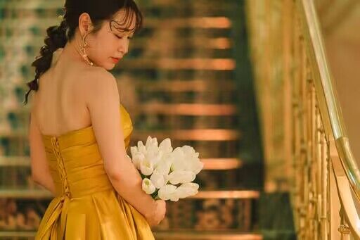 ウェディングドレス 鬱金色 ベアトップ パフスリーブ  可愛い 編み上げ 結婚式 前撮り