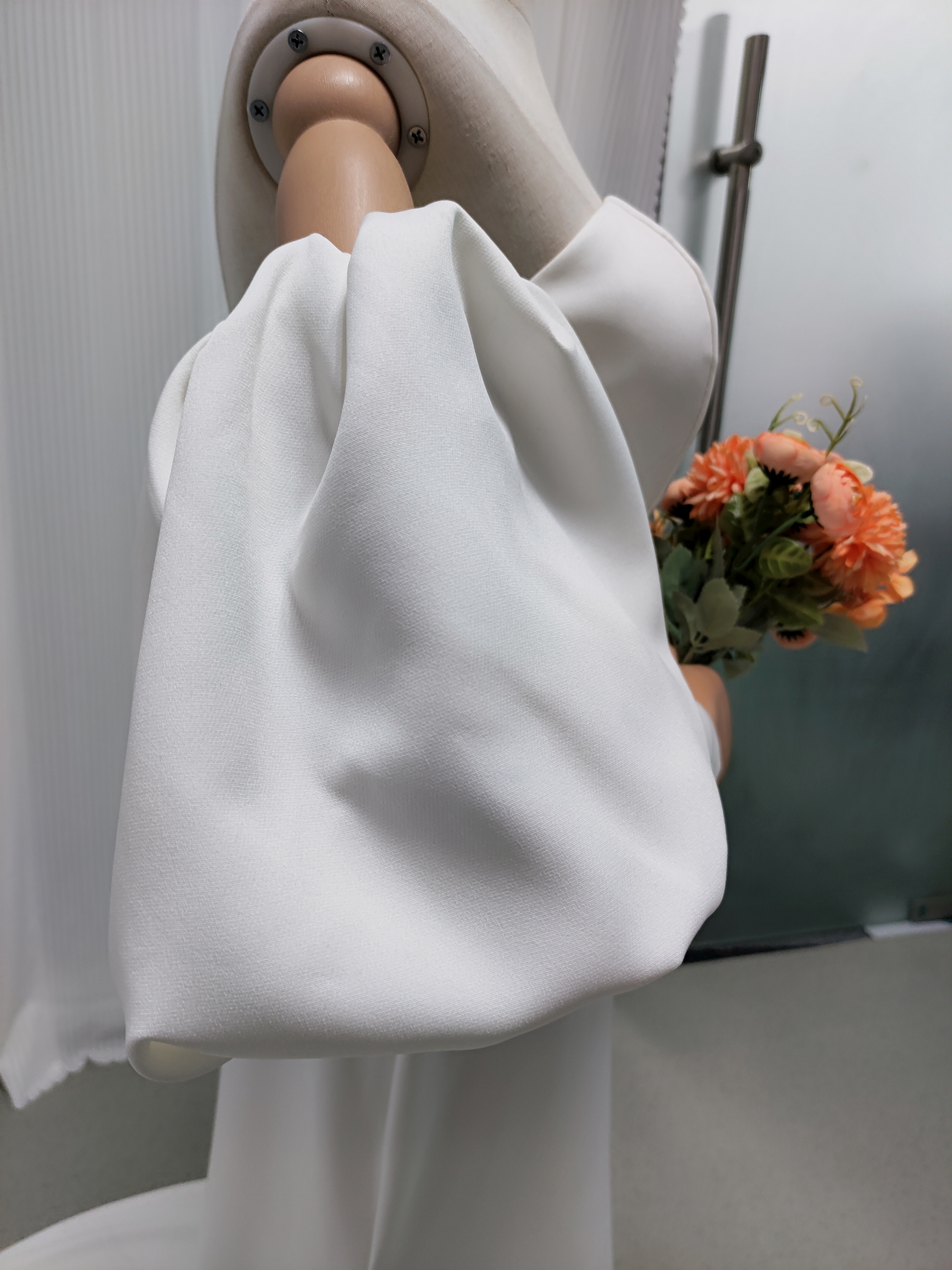 パーティードレス ベアトップ パフスリーブ ファスナー クレープ生地 スレンダーライン 二次会/前撮り