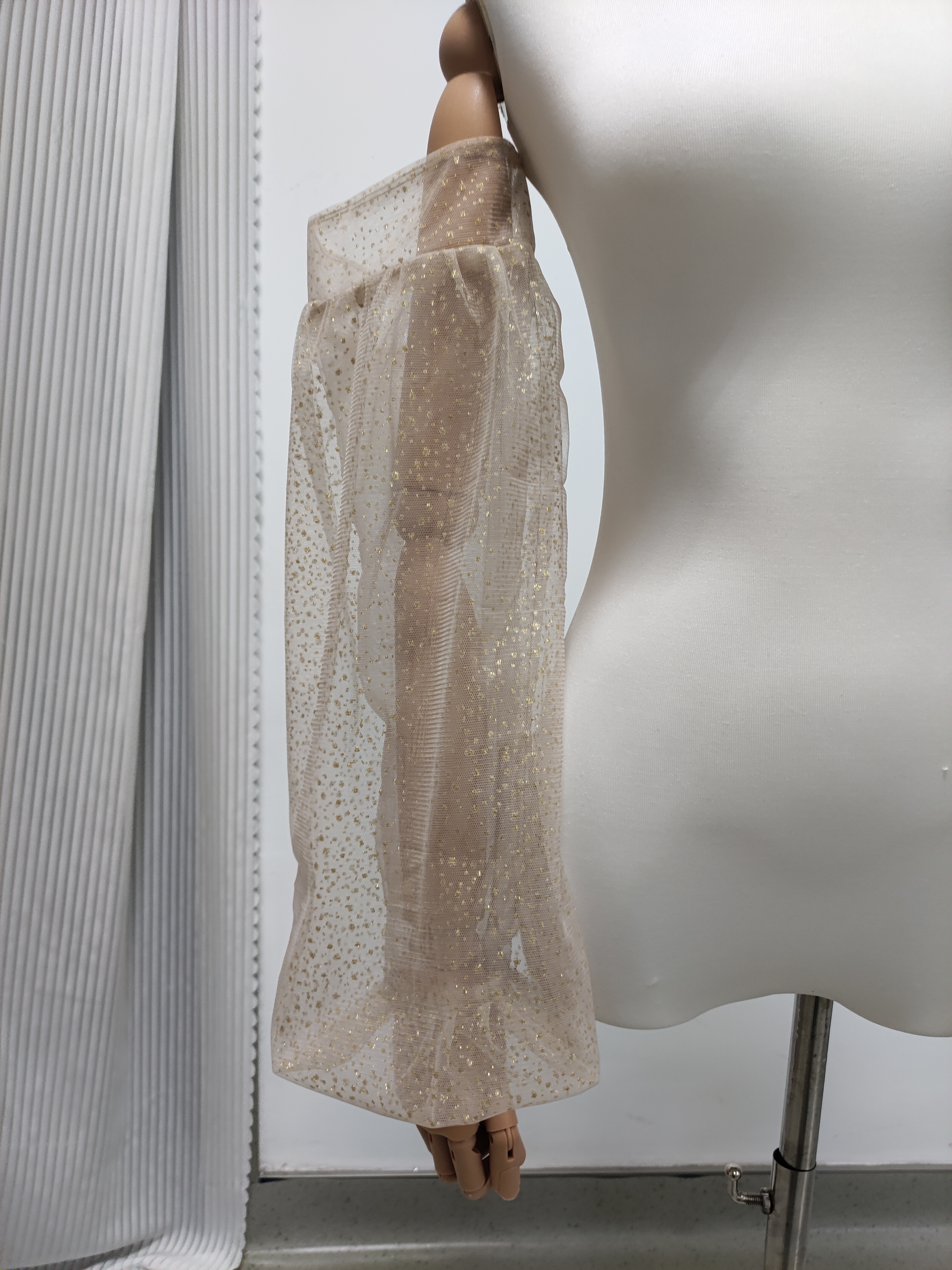 ロングスリーブ 取り外し袖 シースルー キラキラグリッターチュール 花嫁/前撮り