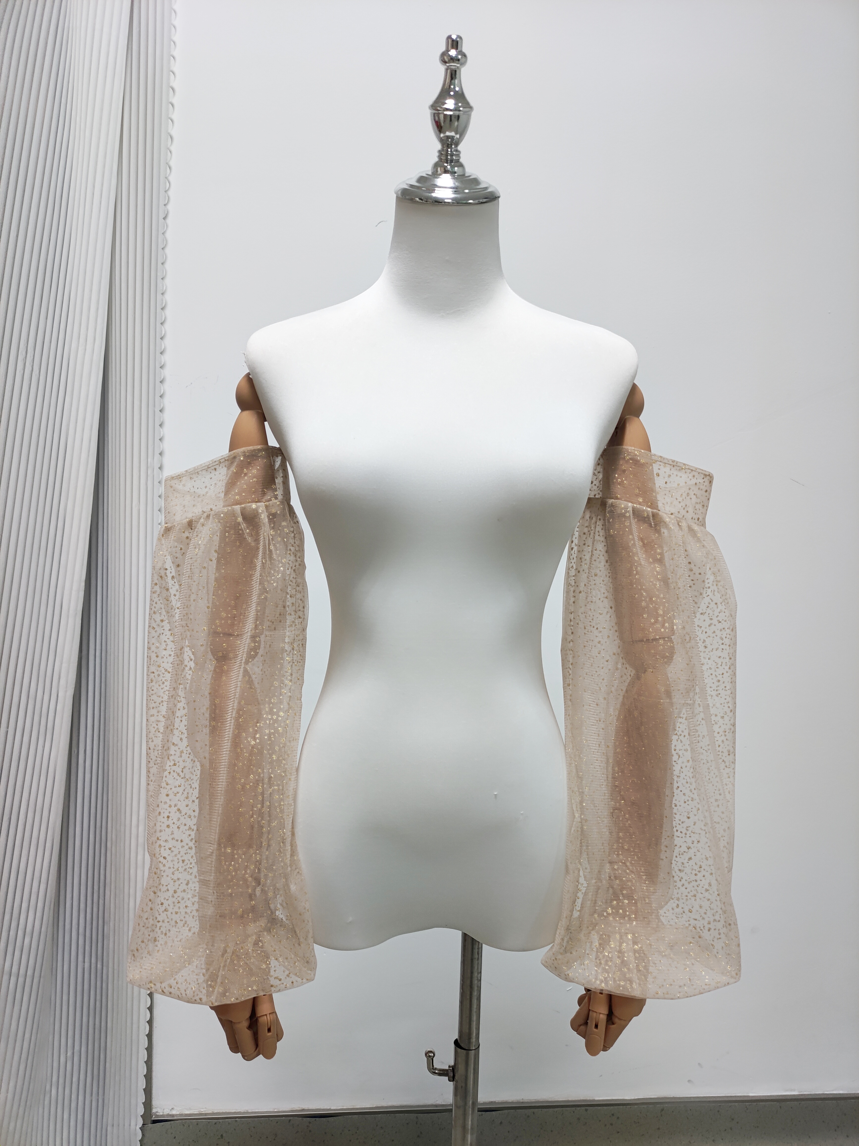 ロングスリーブ 取り外し袖 シースルー キラキラグリッターチュール 花嫁/前撮り