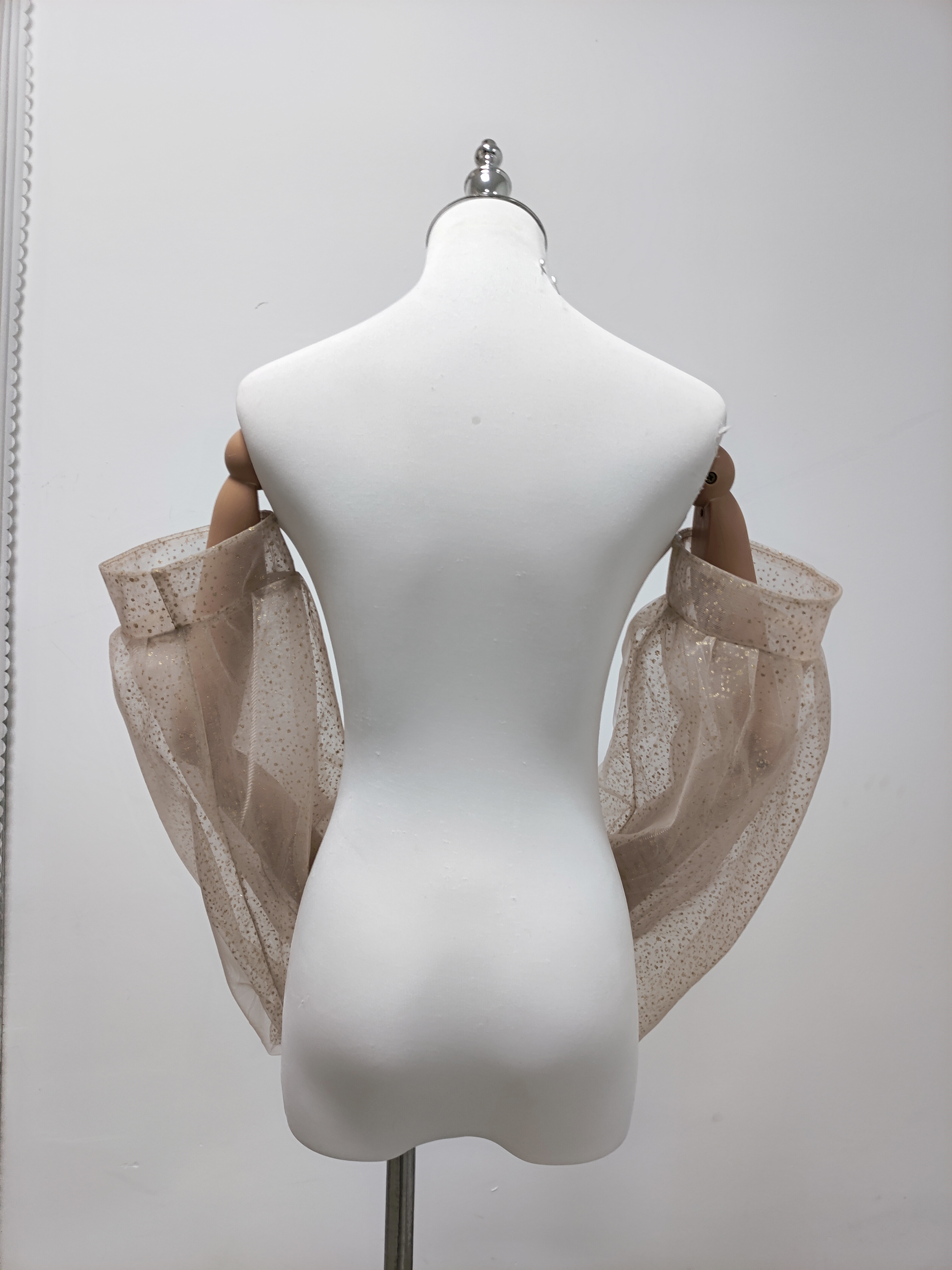 ロングスリーブ 取り外し袖 シースルー キラキラグリッターチュール 花嫁/前撮り