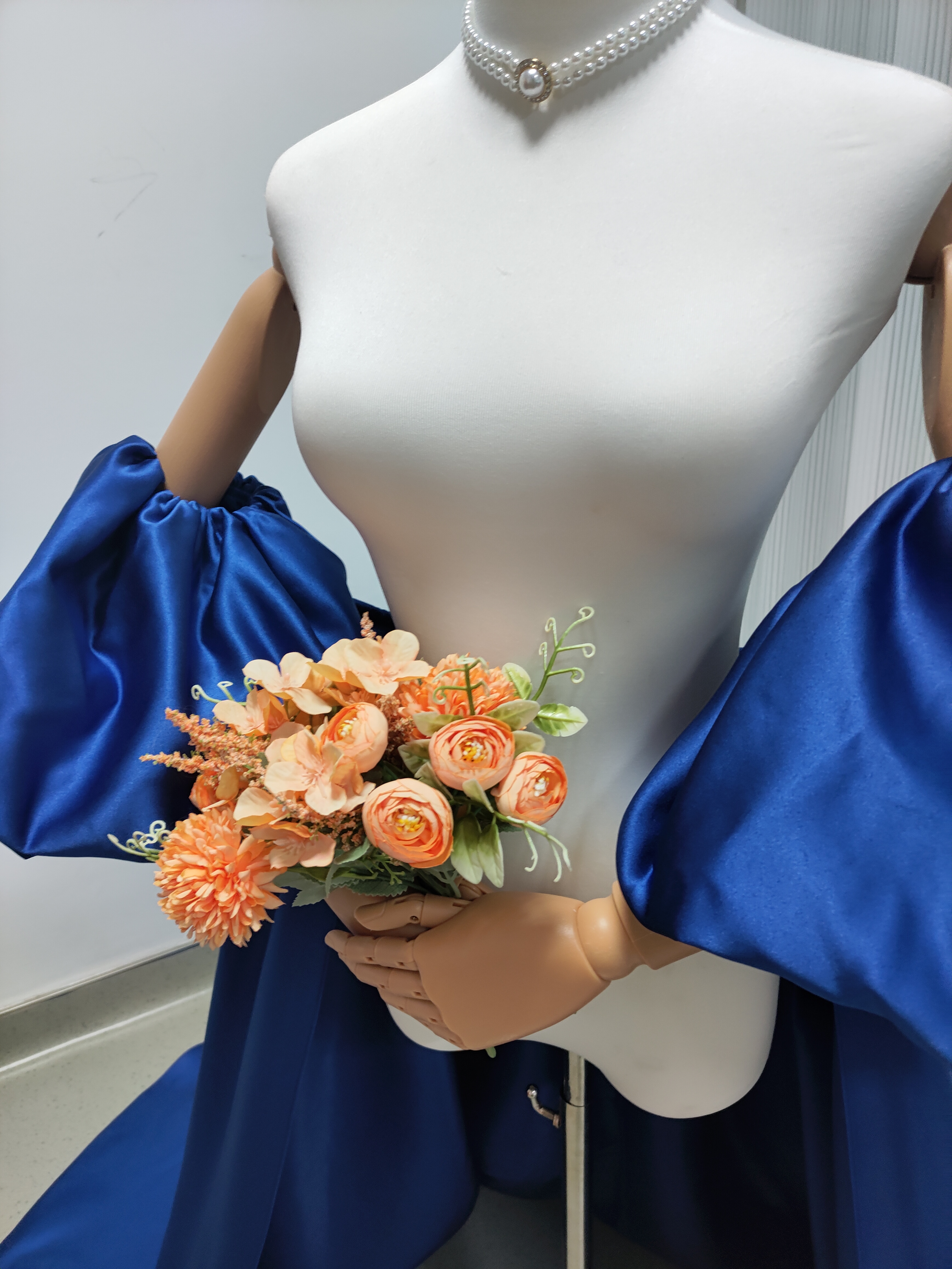 エレガント マント パフスリーブ ジュエルブルー デザイン感 ブライダル 前撮り