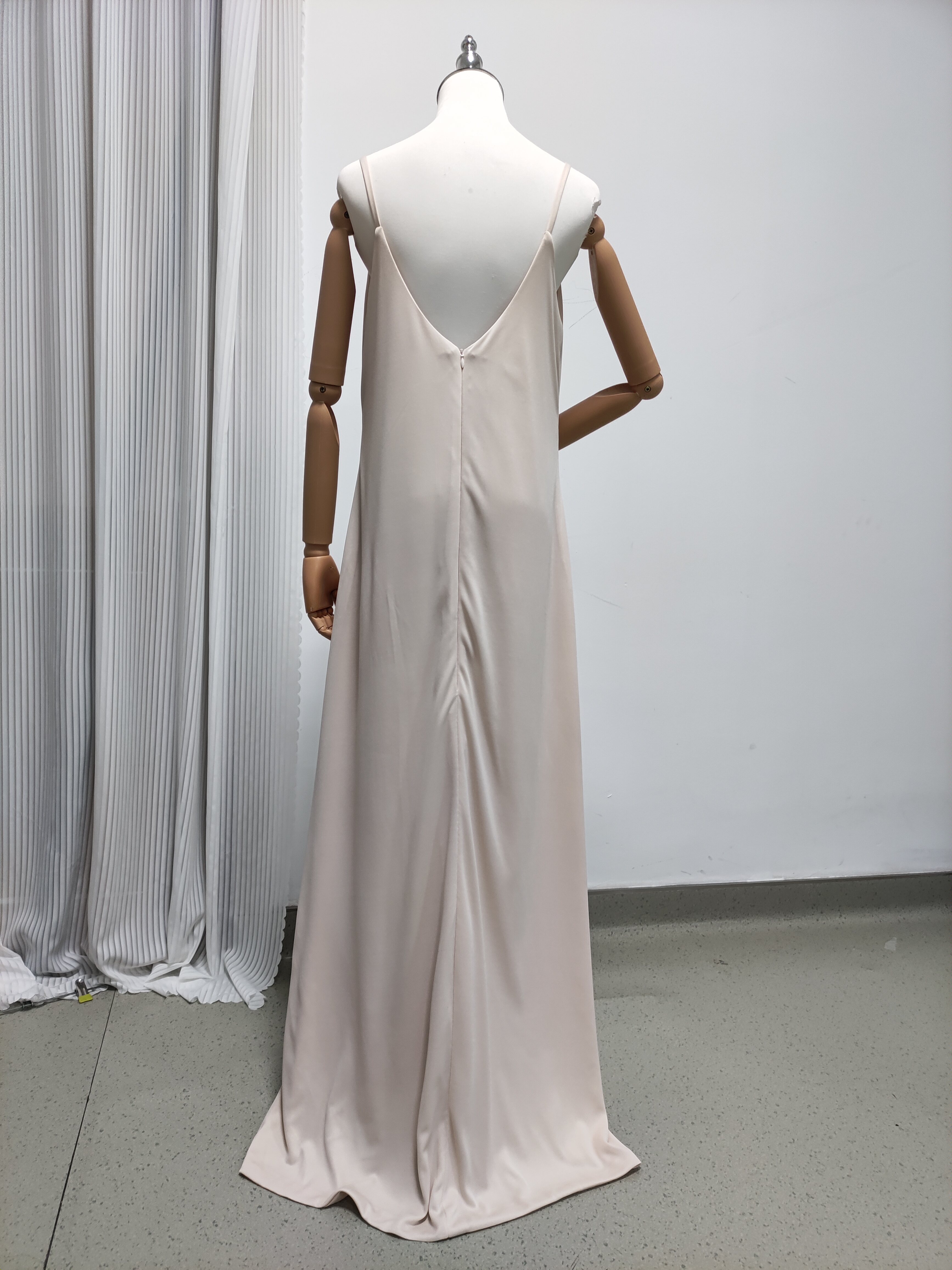 キャミソール カーキ色 カラードレス 背中見せ ロング ファスナー 妊婦 二次会