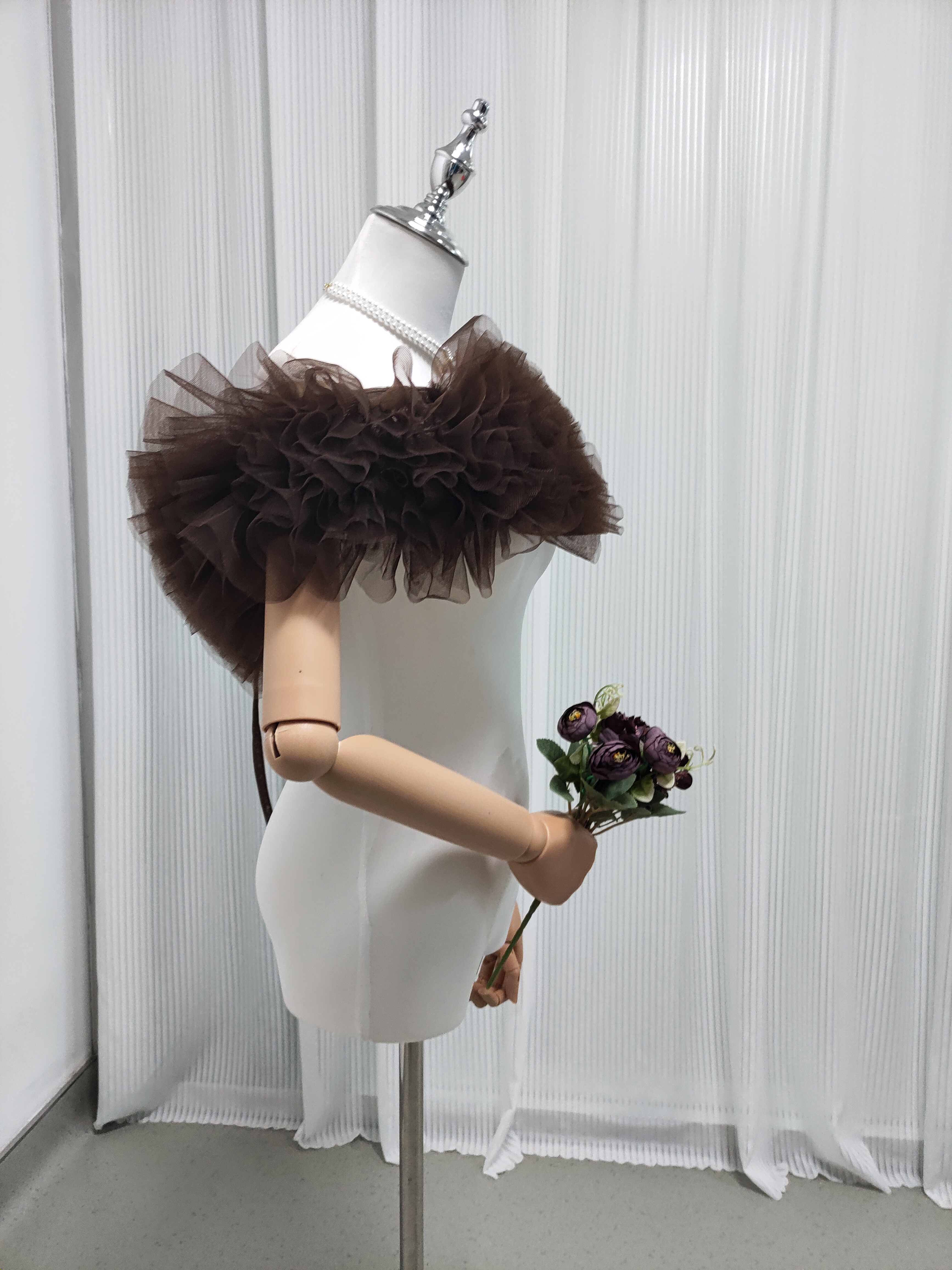 オフショルダー 取り外し コーヒーの色 ストレッチ ソフトチュール 可愛い 花嫁/前撮り