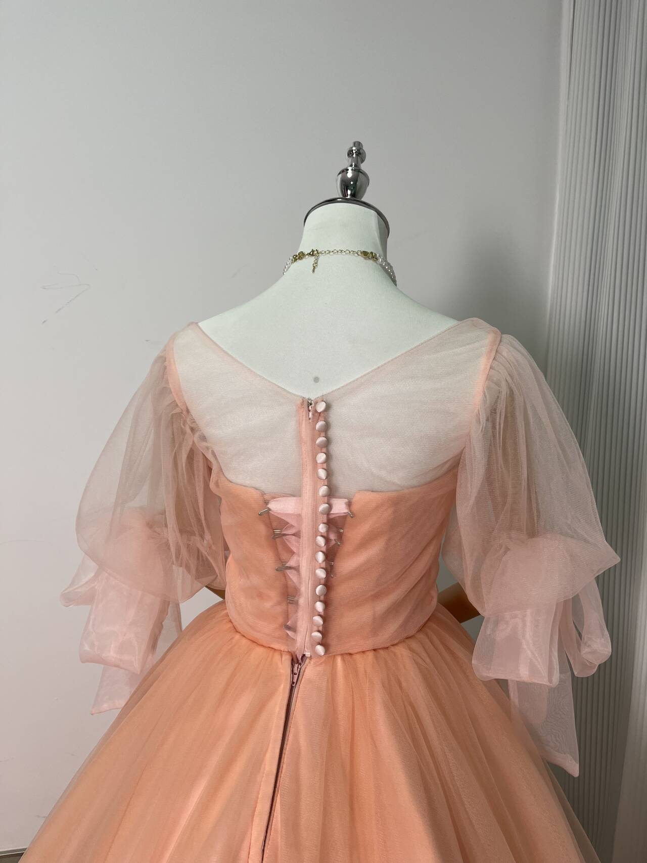 カラードレス+トップス 薄ピンク プリンセスライン くるみボタン ソフトチュール 花嫁/披露宴
