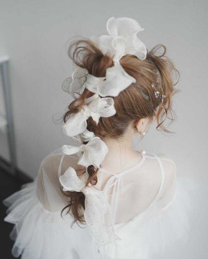 実例写真！抜群のおしゃれ見えカーディガン(トップス) ソフトチュール ラッフルフリル 長袖 結婚式/前撮り