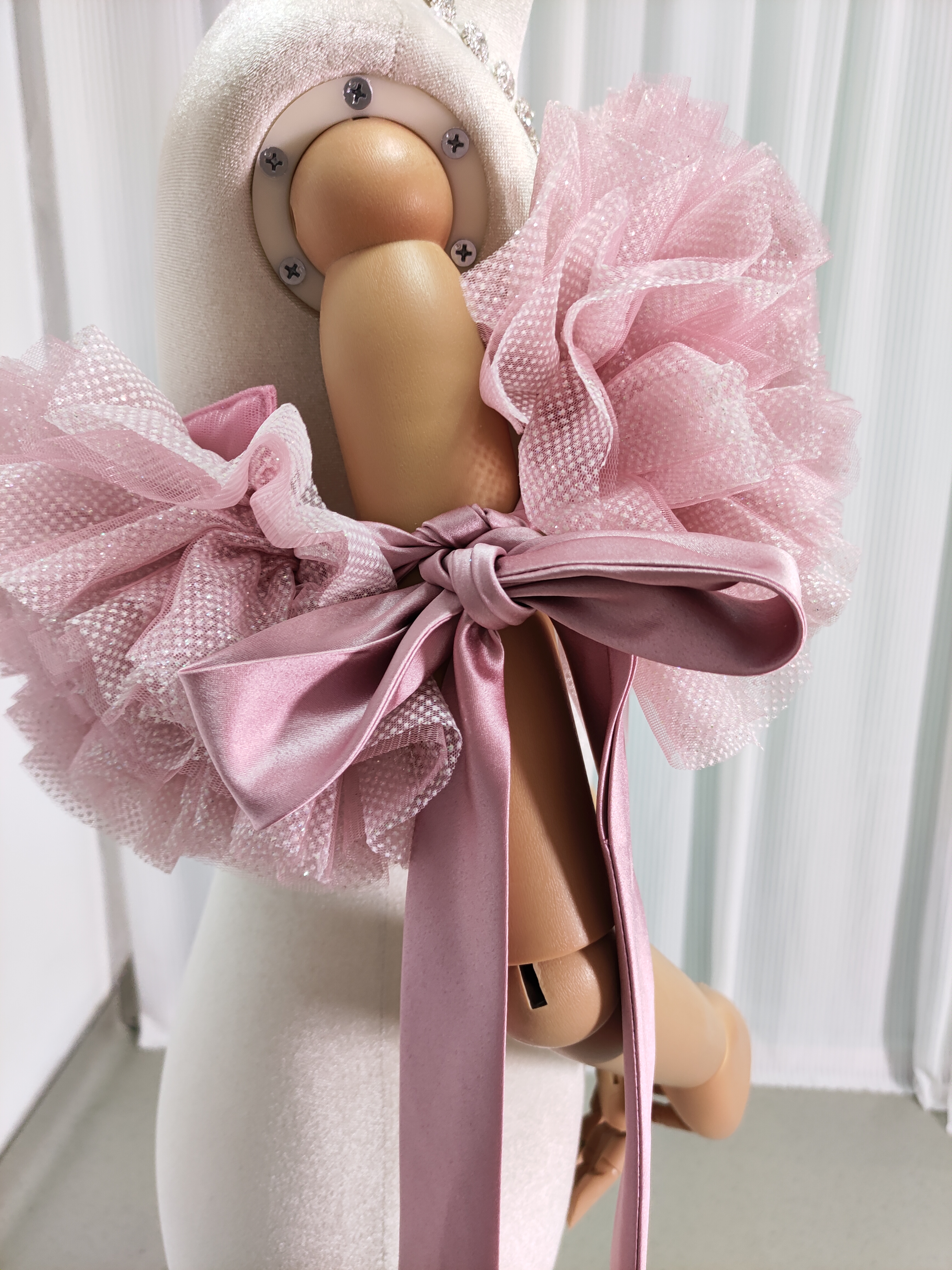 取り外しオフショルダー リボン 可愛い キラキラチュール 花嫁/ウェディングドレス