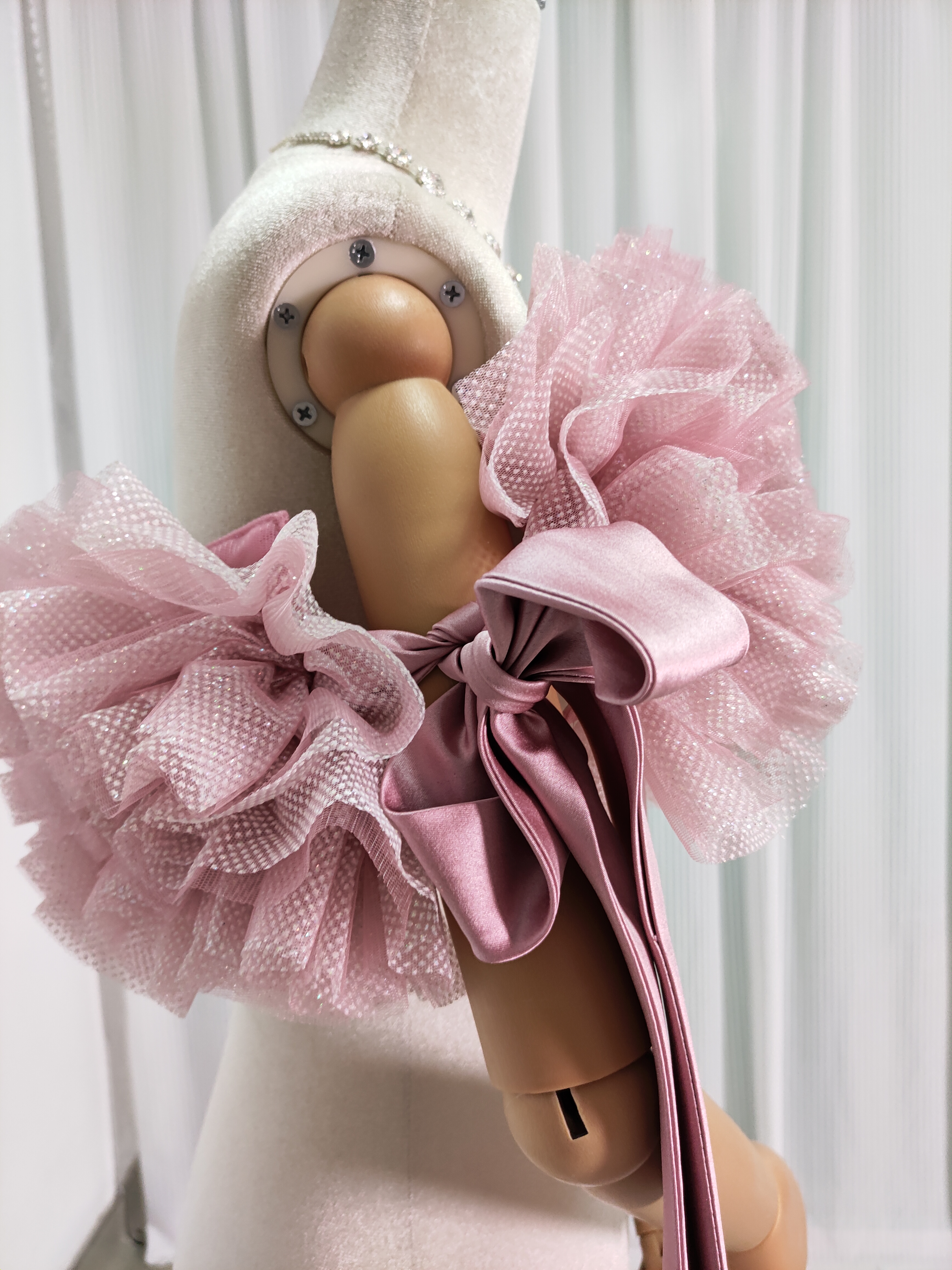 取り外しオフショルダー リボン 可愛い キラキラチュール 花嫁/ウェディングドレス