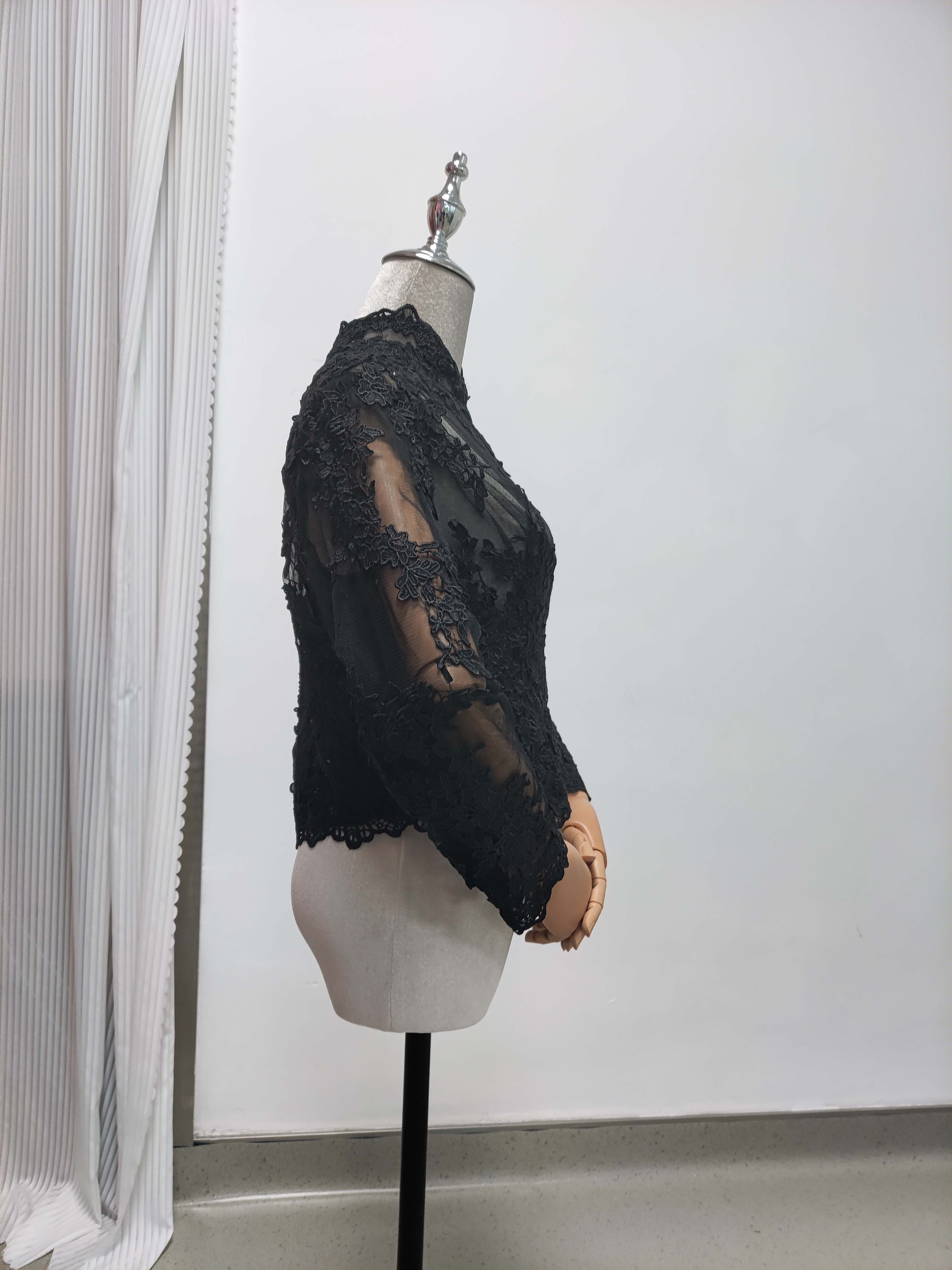 ボレロ ハイネック ブラック くるみボタン ロングスリーブ エレガント ブライダル 結婚式