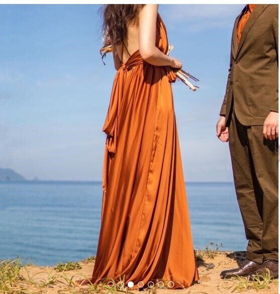 ドレスプロダクション　Vネック　テラコッタ　キャミソールドレス(B01) DRESS PRODUCTION テラコッタドレスMサイズ Vネック テラコッタ