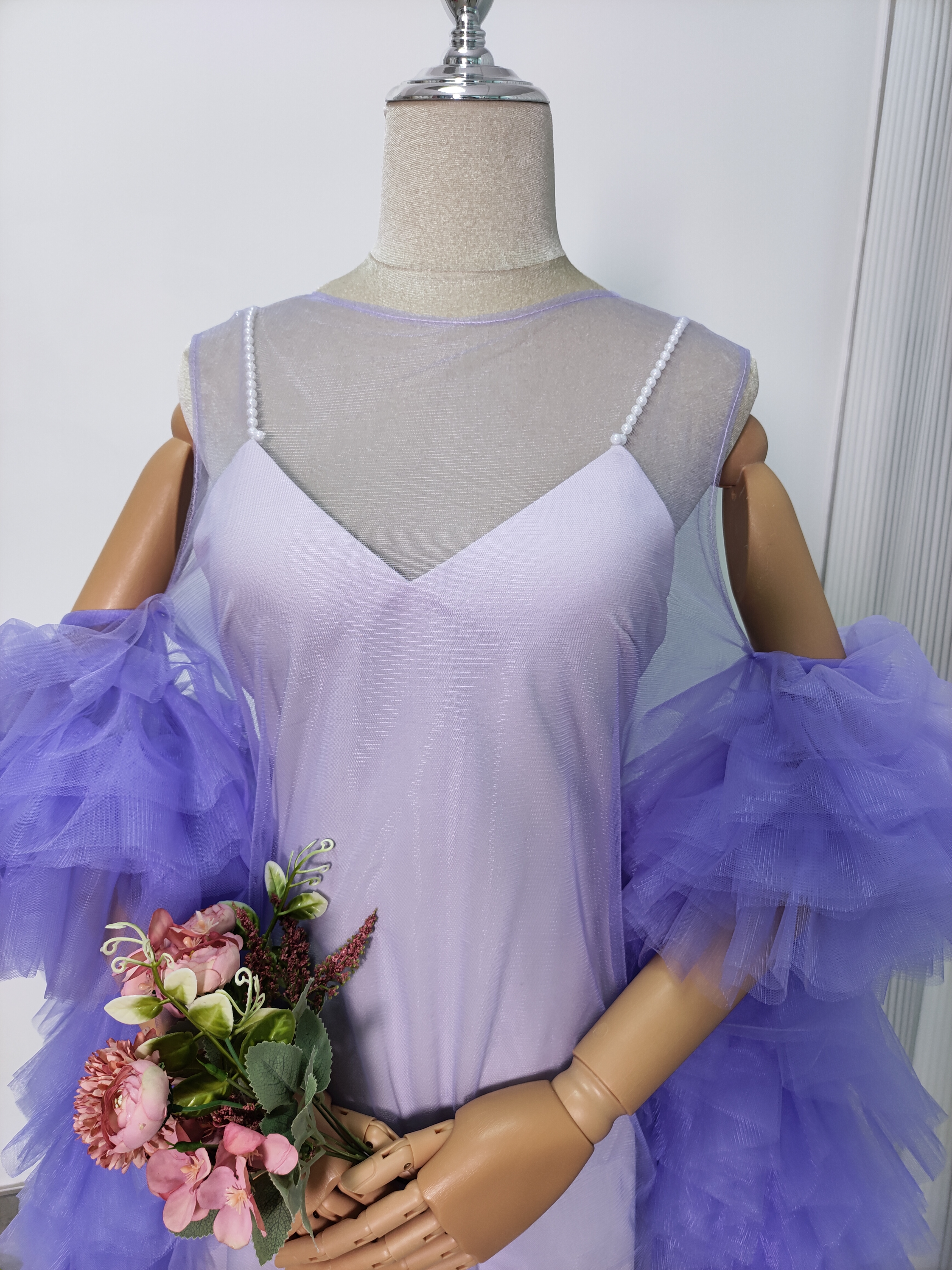 人気上昇！2ways パーティードレス パープル キャミソール ソフトチュール 前撮り 二次会