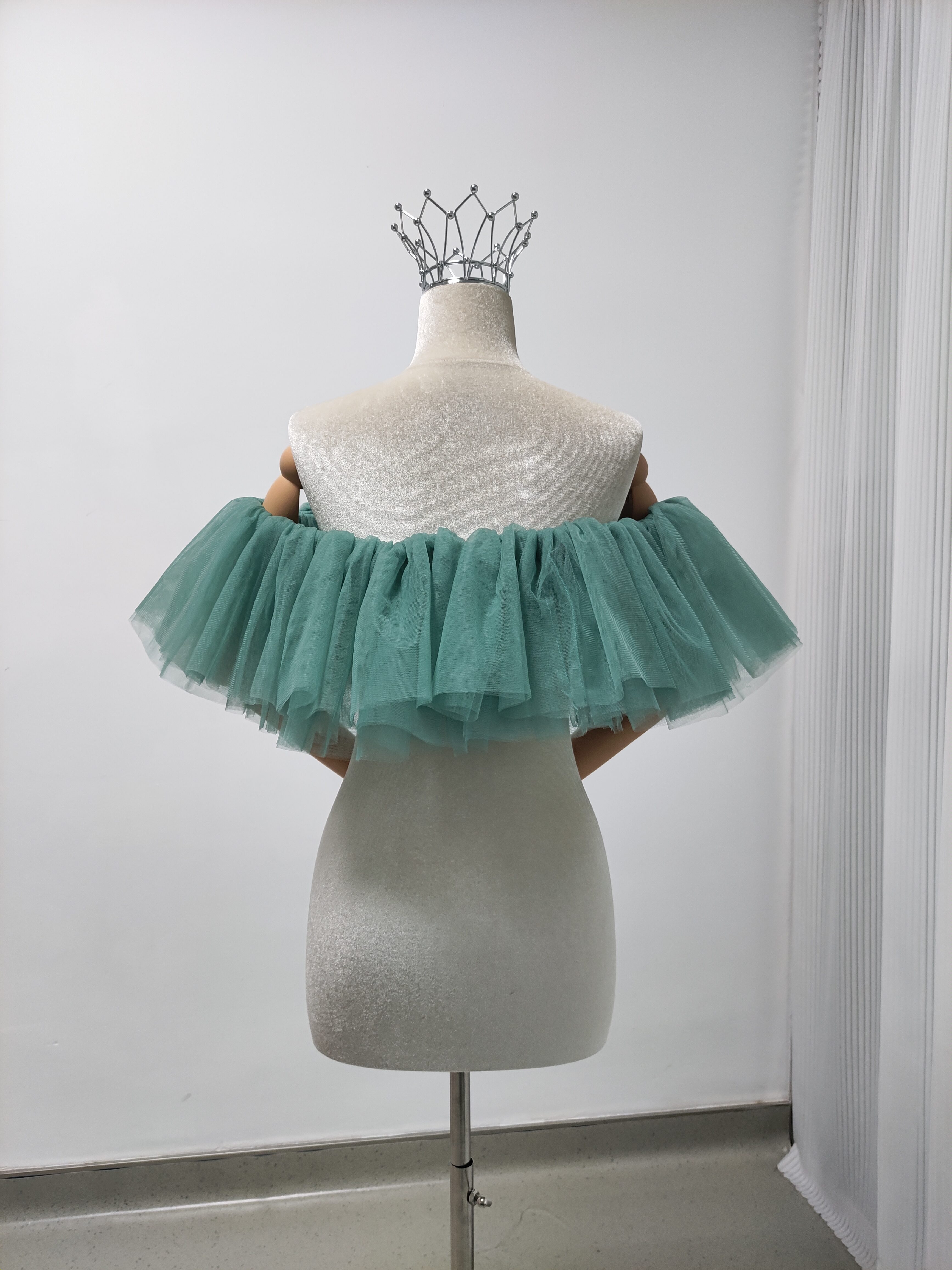 取り外しオフショルダー ブルーグリーン ストレッチ 色直し 花嫁/ウェディングドレス エレガント