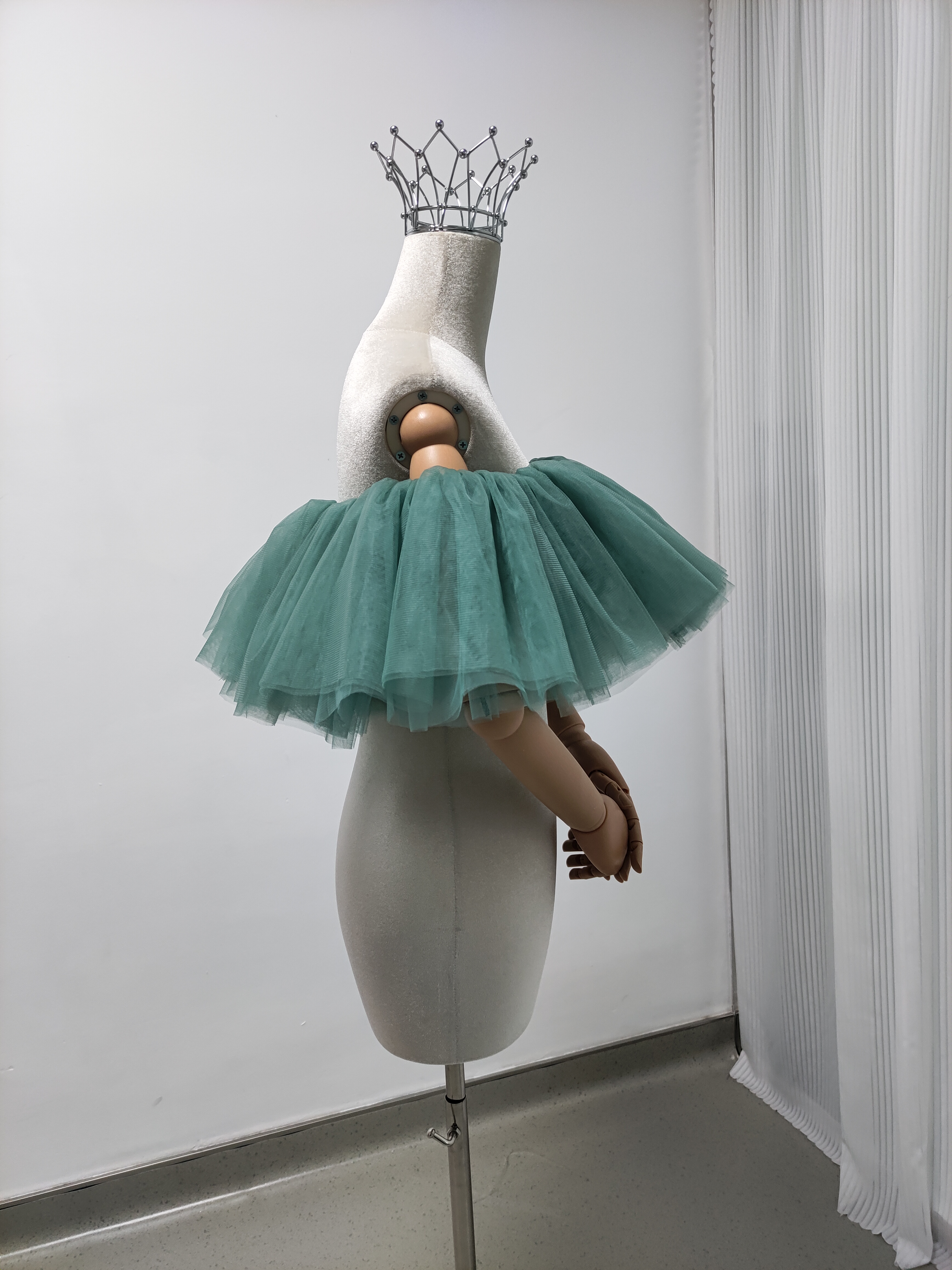 取り外しオフショルダー ブルーグリーン ストレッチ 色直し 花嫁/ウェディングドレス エレガント