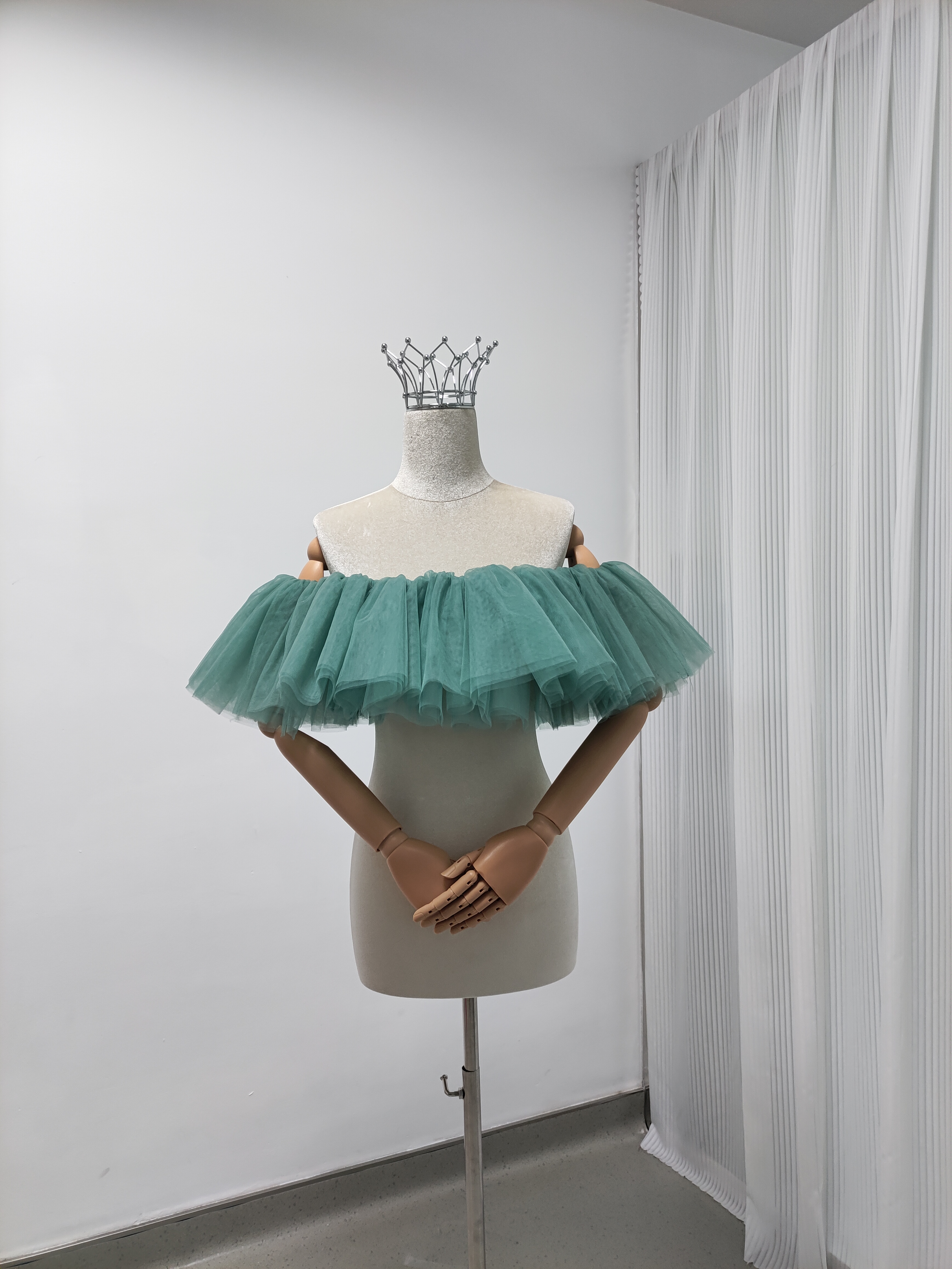 取り外しオフショルダー ブルーグリーン ストレッチ 色直し 花嫁/ウェディングドレス エレガント