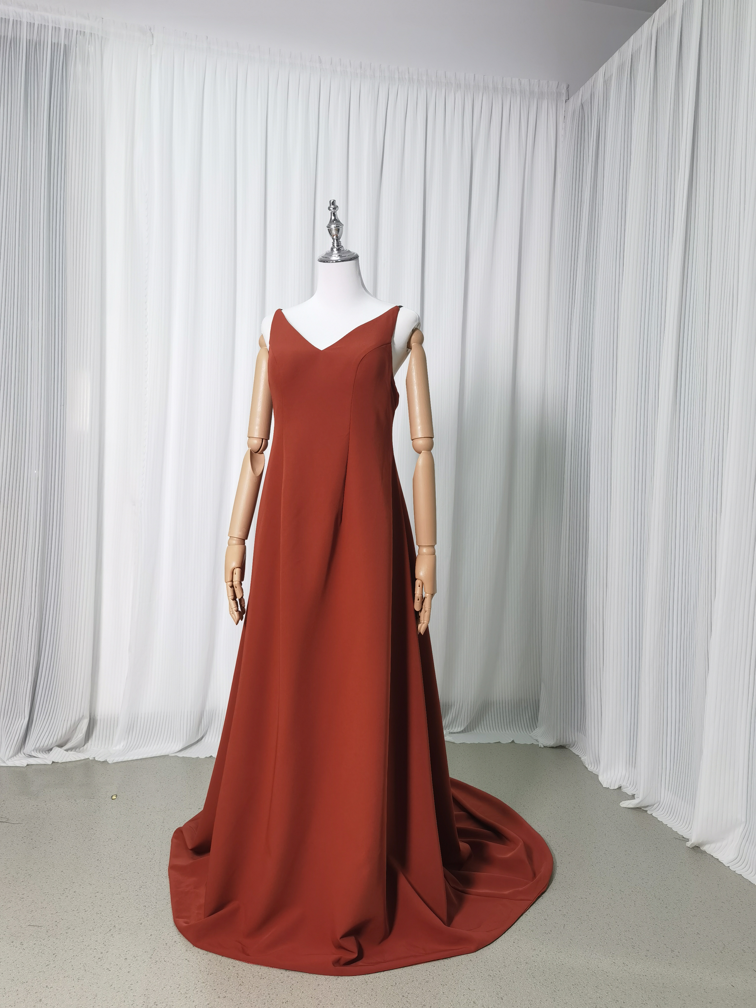 人気上昇！カラードレス テラコッタ色 Vネック ワンピース キャミソール 背中見せ 前撮り