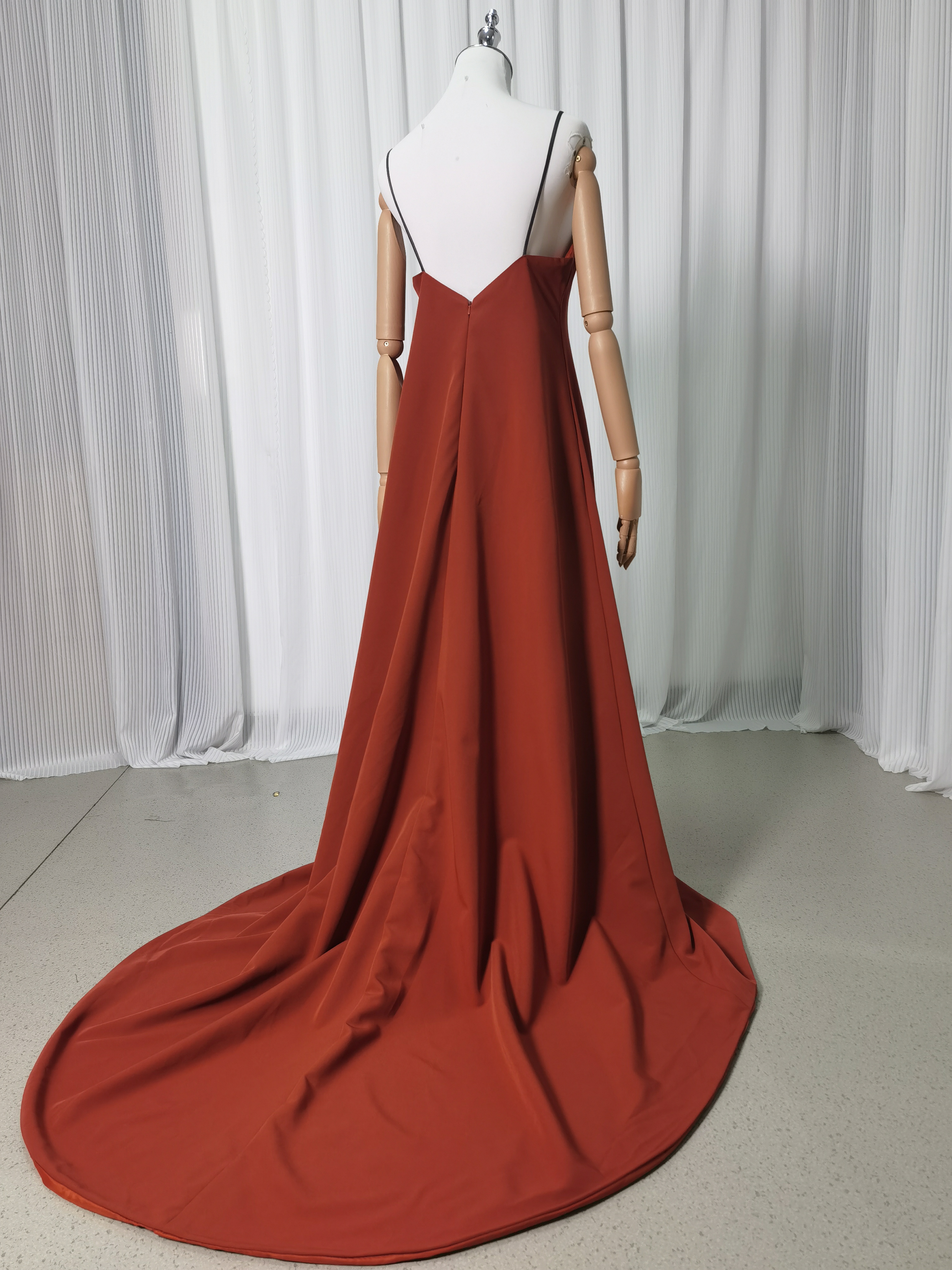 人気上昇！カラードレス テラコッタ色 Vネック ワンピース キャミソール 背中見せ 前撮り