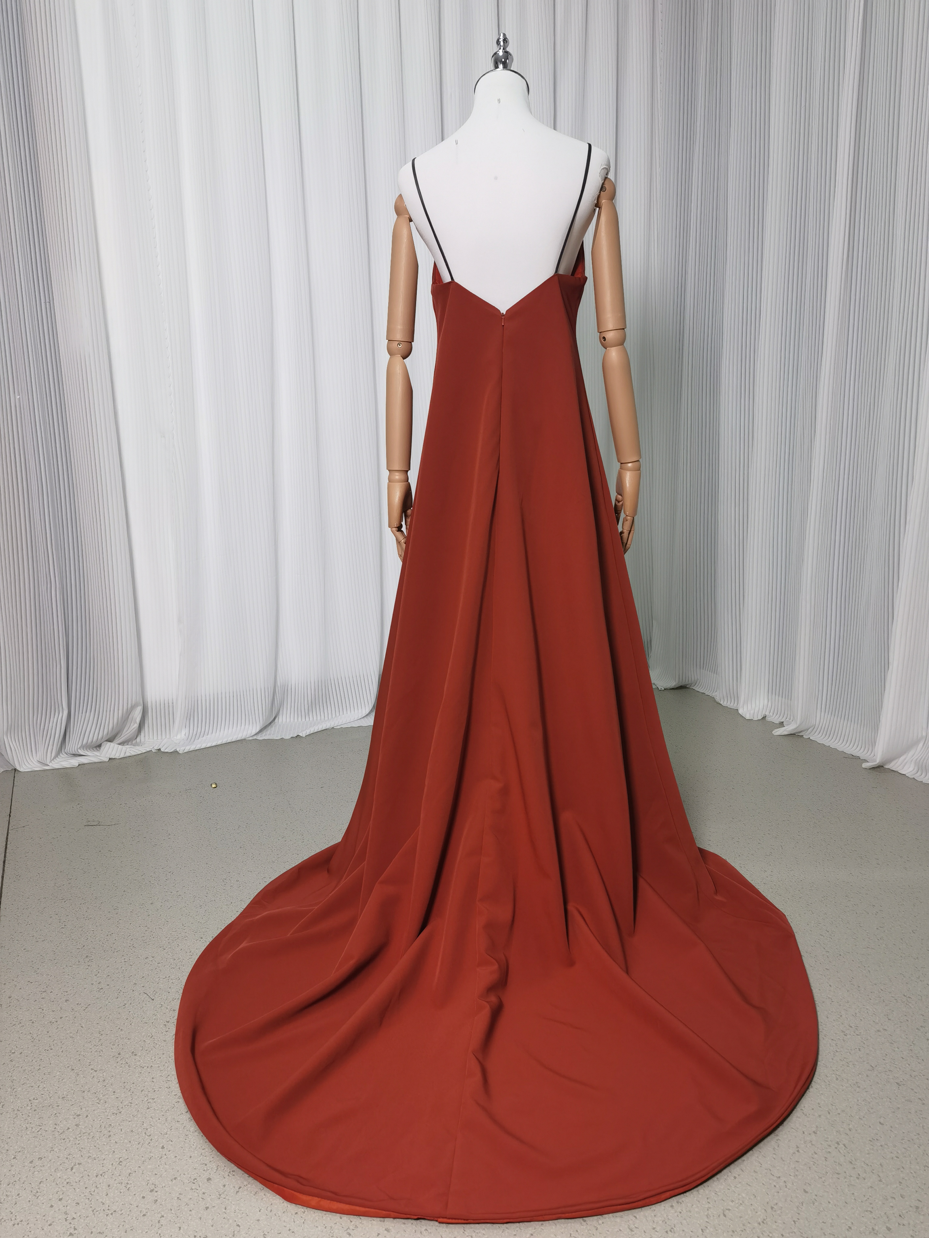 人気上昇！カラードレス テラコッタ色 Vネック ワンピース キャミソール 背中見せ 前撮り