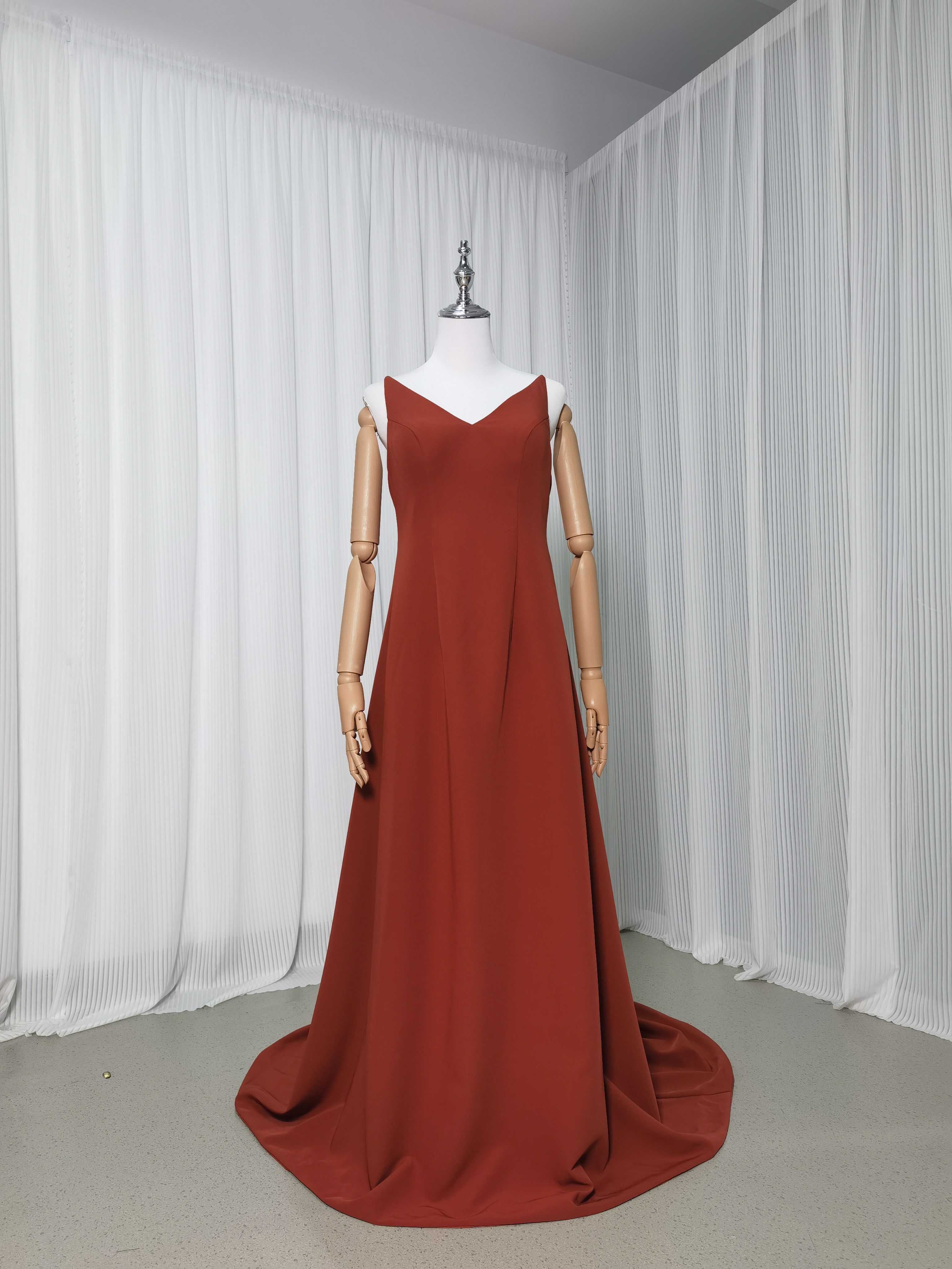 人気上昇！カラードレス テラコッタ色 Vネック ワンピース キャミソール 背中見せ 前撮り