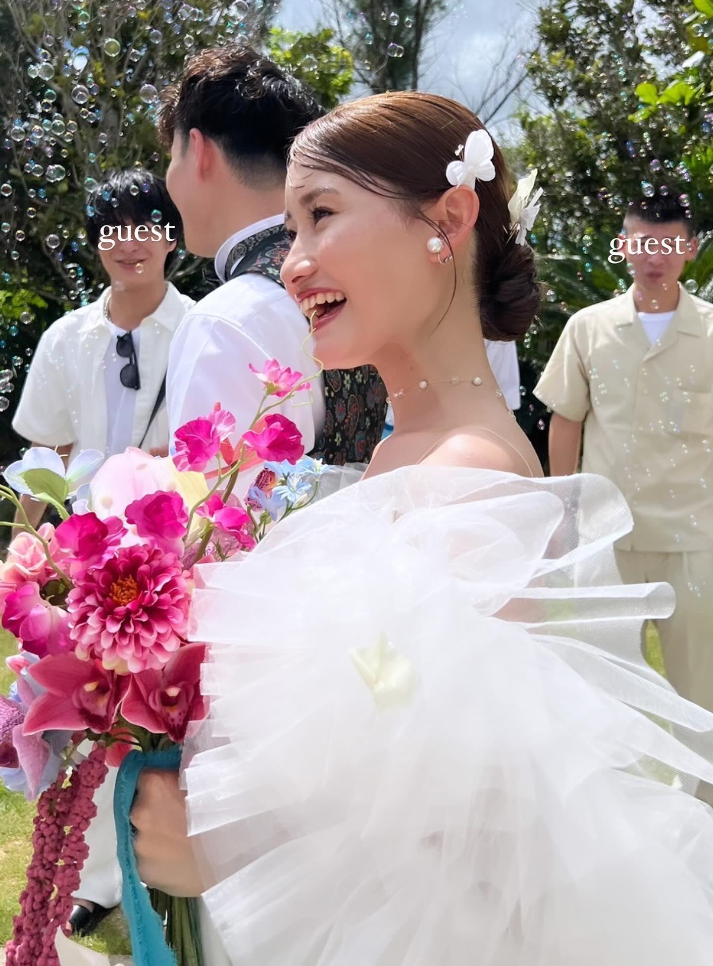 実例写真！ドレスアレンジ用トップスのみ オフホワイト ソフトチュール ベール風ポンチョ 花嫁 前撮り