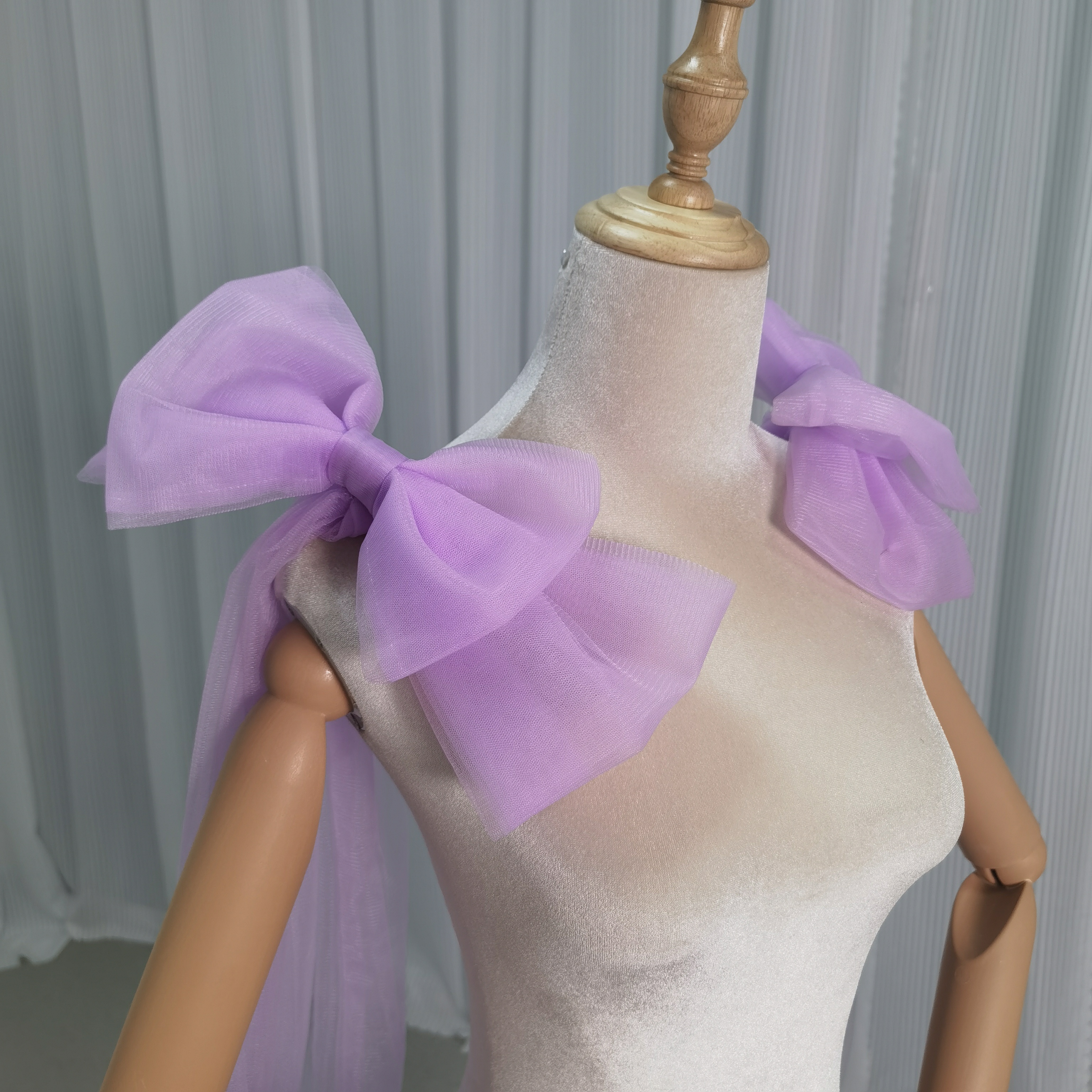 肩のリボン パープル ふわふわ 可愛い ソフトチュール 花嫁 前撮り