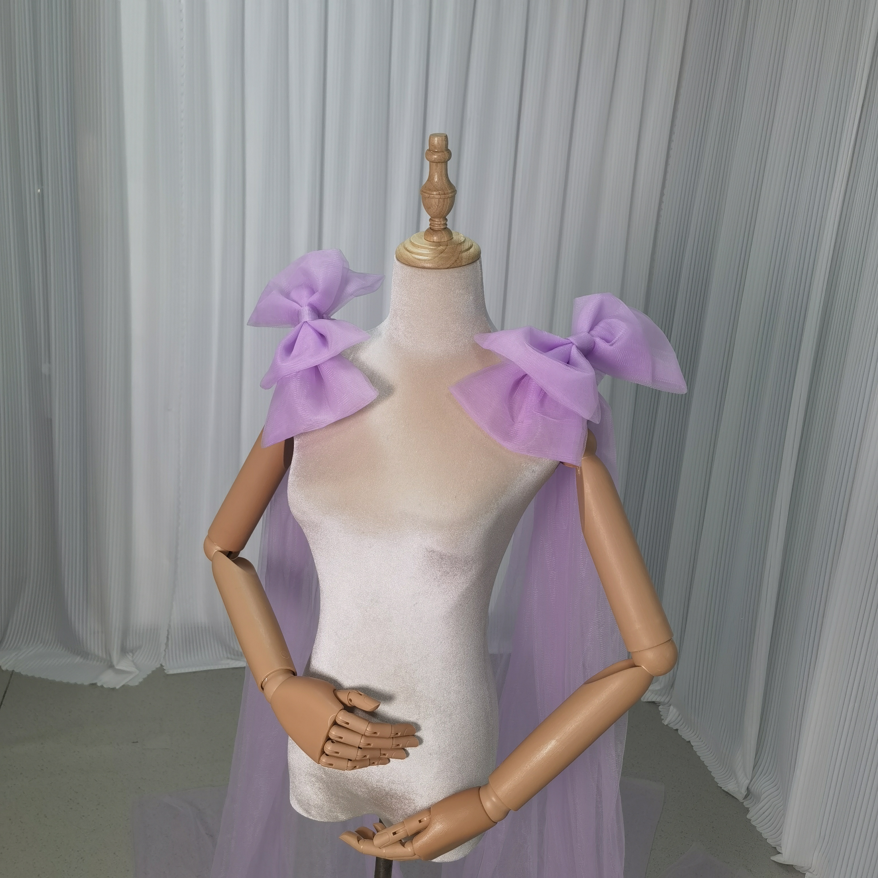 肩のリボン パープル ふわふわ 可愛い ソフトチュール 花嫁 前撮り