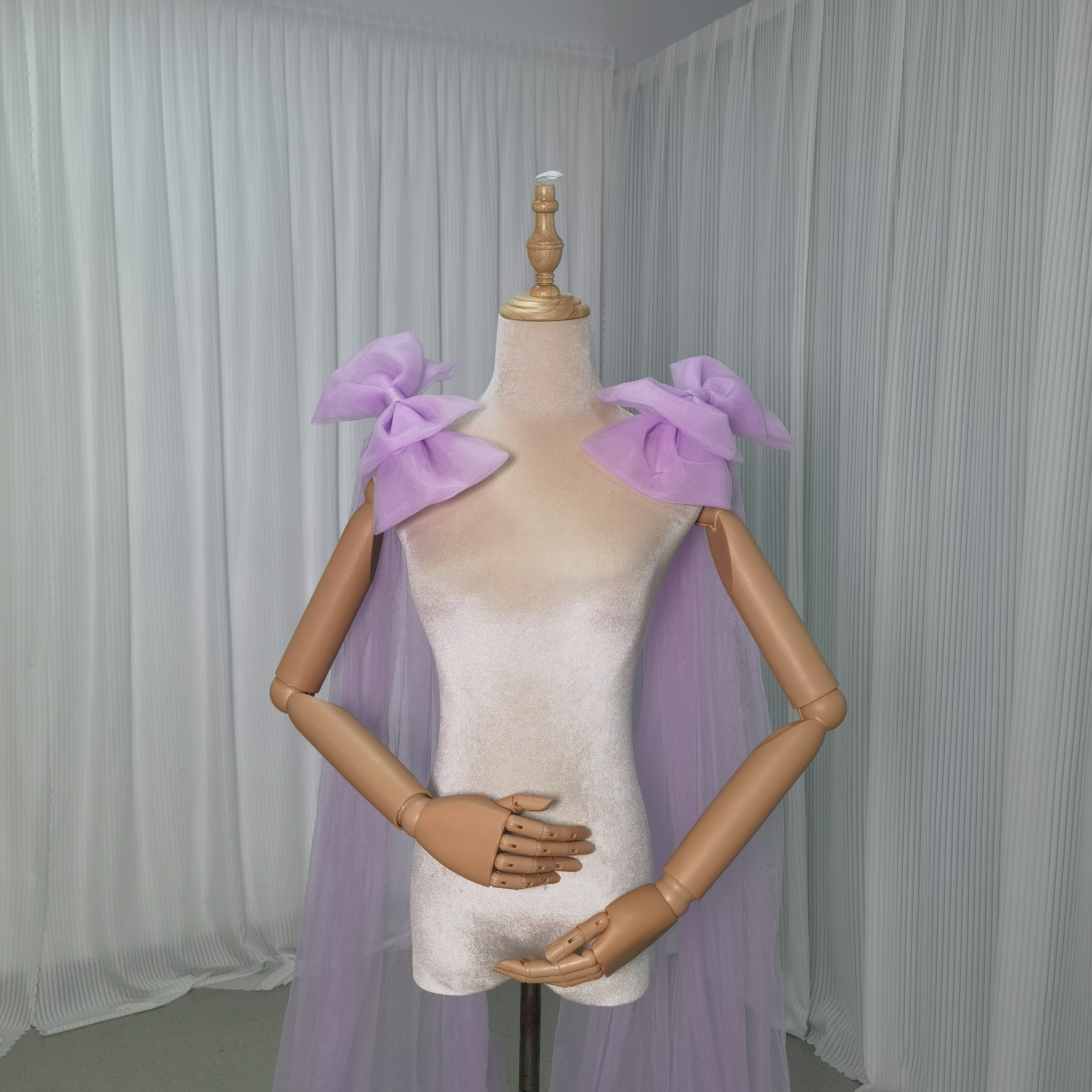 肩のリボン パープル ふわふわ 可愛い ソフトチュール 花嫁 前撮り