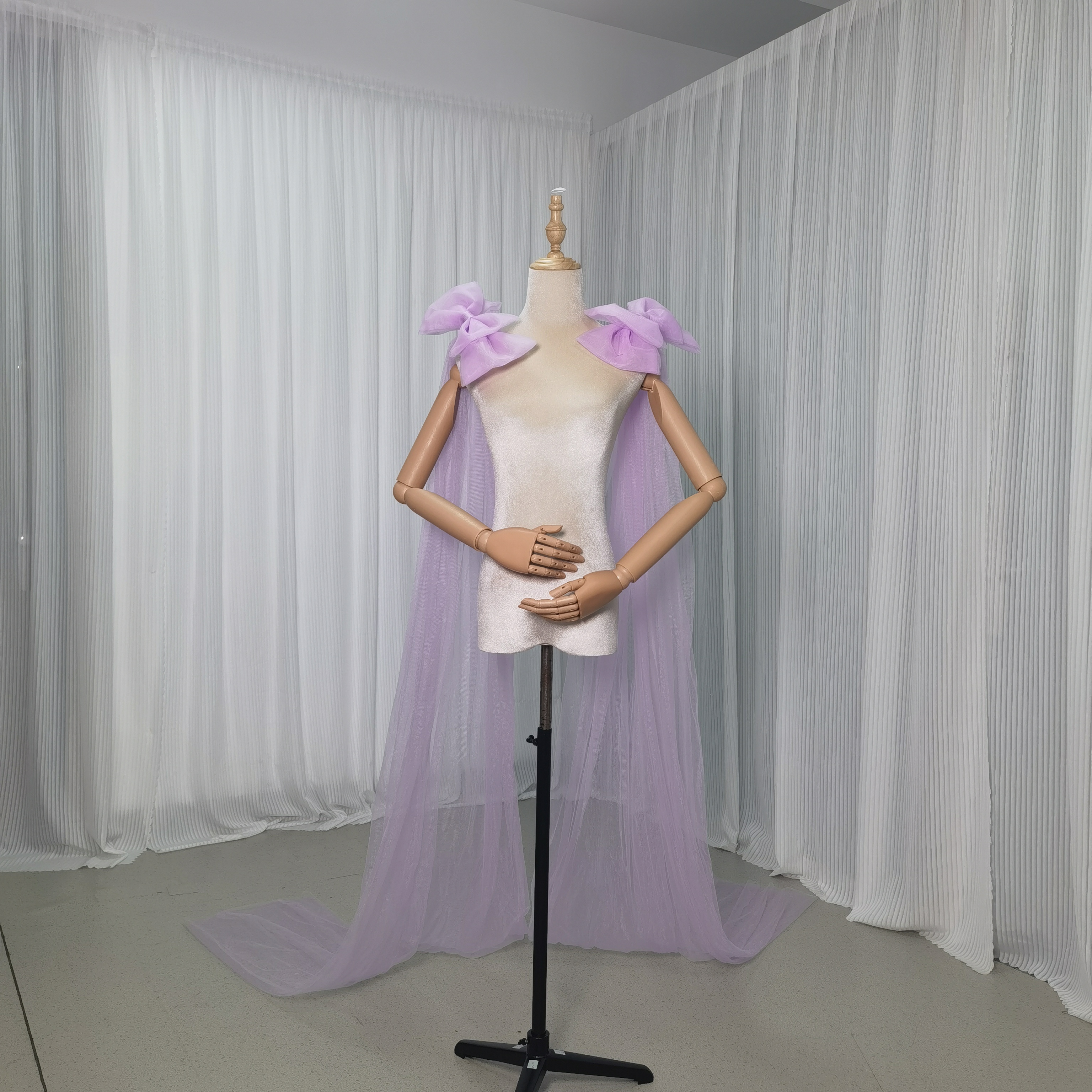 肩のリボン パープル ふわふわ 可愛い ソフトチュール 花嫁 前撮り