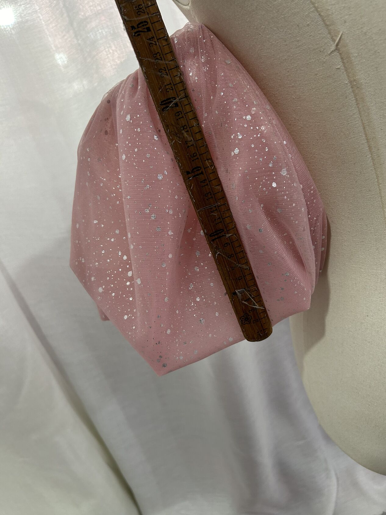 パフスリーブ ピンク 取り外し袖 キラキラグリッターチュール ストレッチ 花嫁