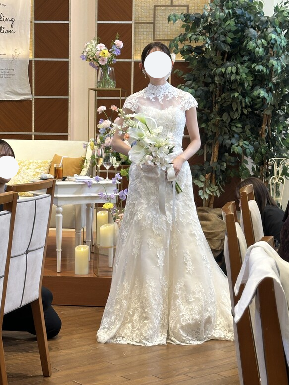 ボレロのみ ハイネック 短袖 可憐な花刺繍のトップス くるみボタン フランス風 結婚式