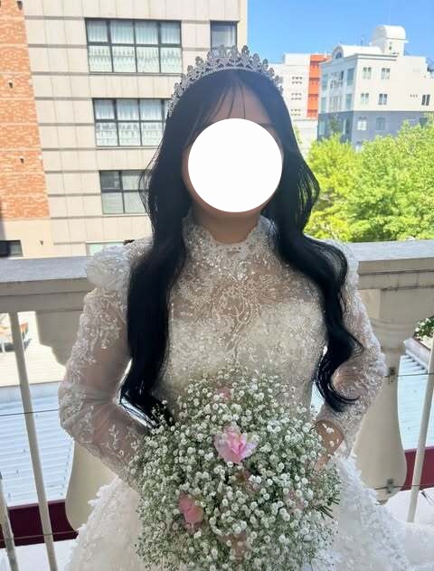 実例写真！ボレロのみ ウェディングドレス 七分袖 キラキラ光る刺繍 くるみボタン 結婚式 花嫁