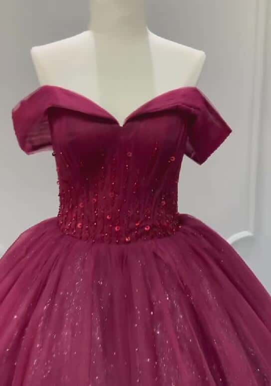 カラードレス ビビッドピンク オフショルダー キラキラスパンコール シークインチュール 花嫁